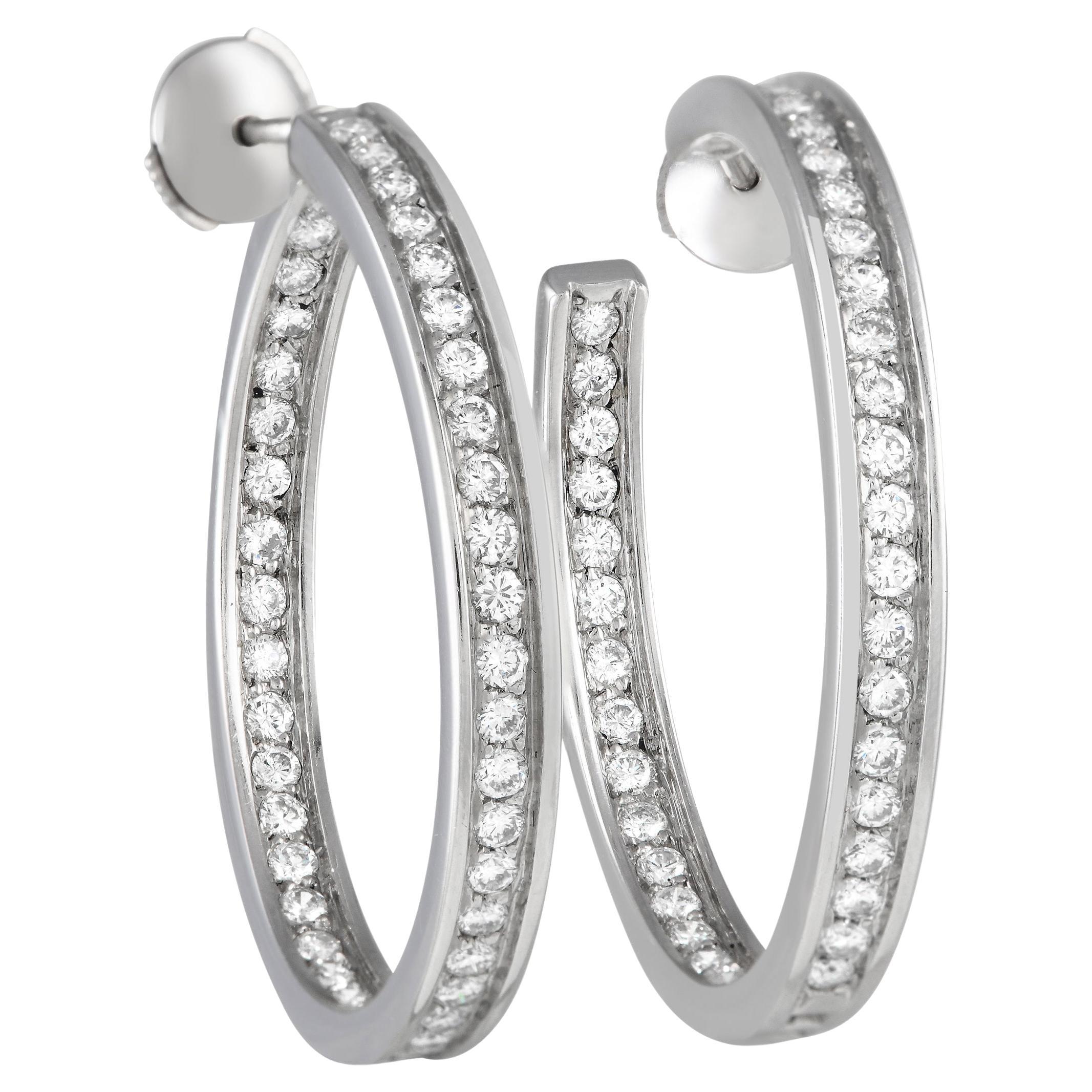 Cartier 18K White Gold 3.0ct Diamond Hoop Earrings For Sale