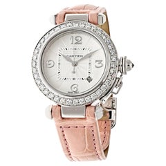 Vintage Cartier 18k White Gold Pasha Factory Diamond Bezel 2528 Ladies Wristwatch
