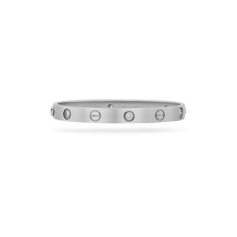 Cartier 18 Karat White Gold 4 Diamond Love Bracelet, New Locking