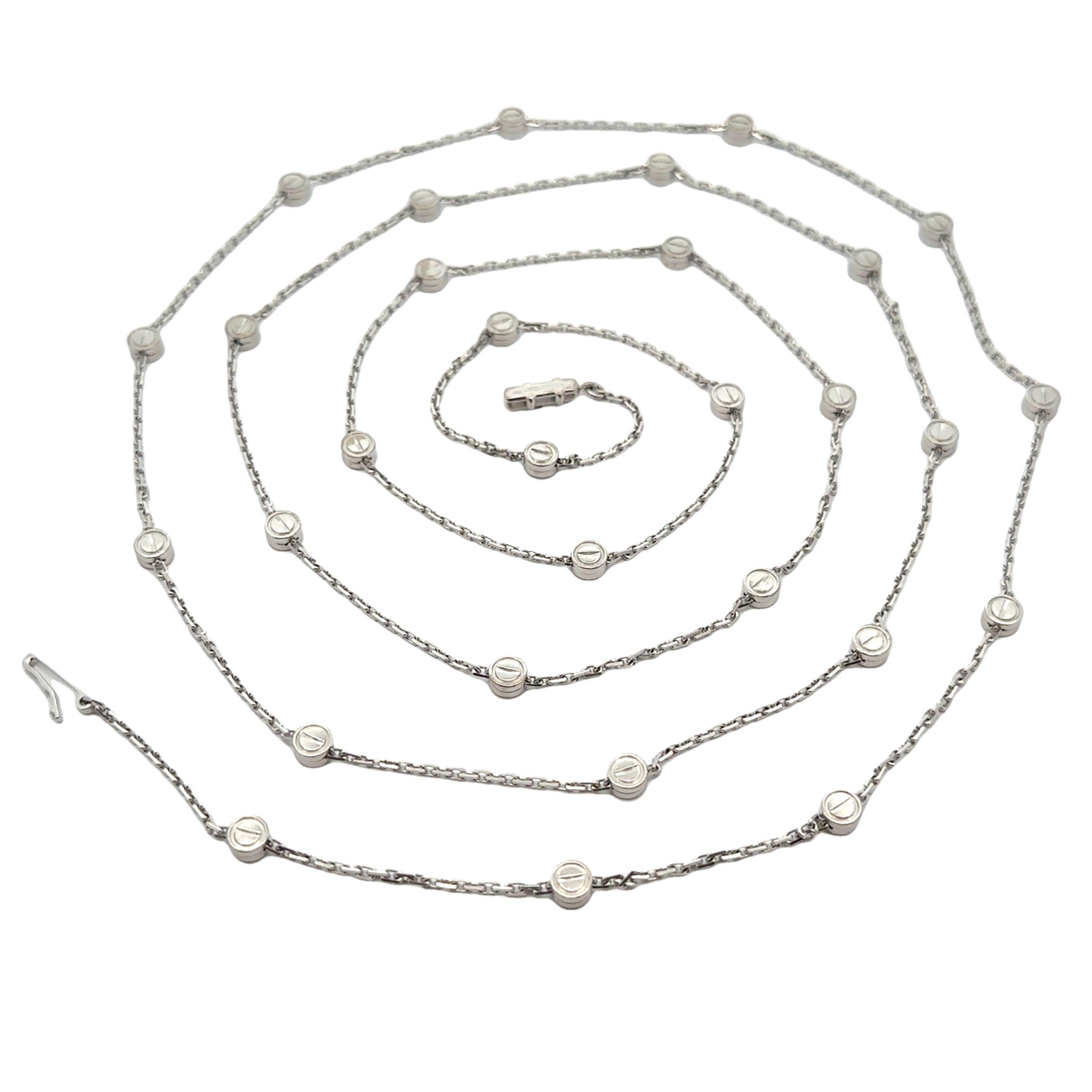 Cartier, collier enveloppant station d'amour en or blanc 18 carats de 46 pouces avec boîte en vente 3