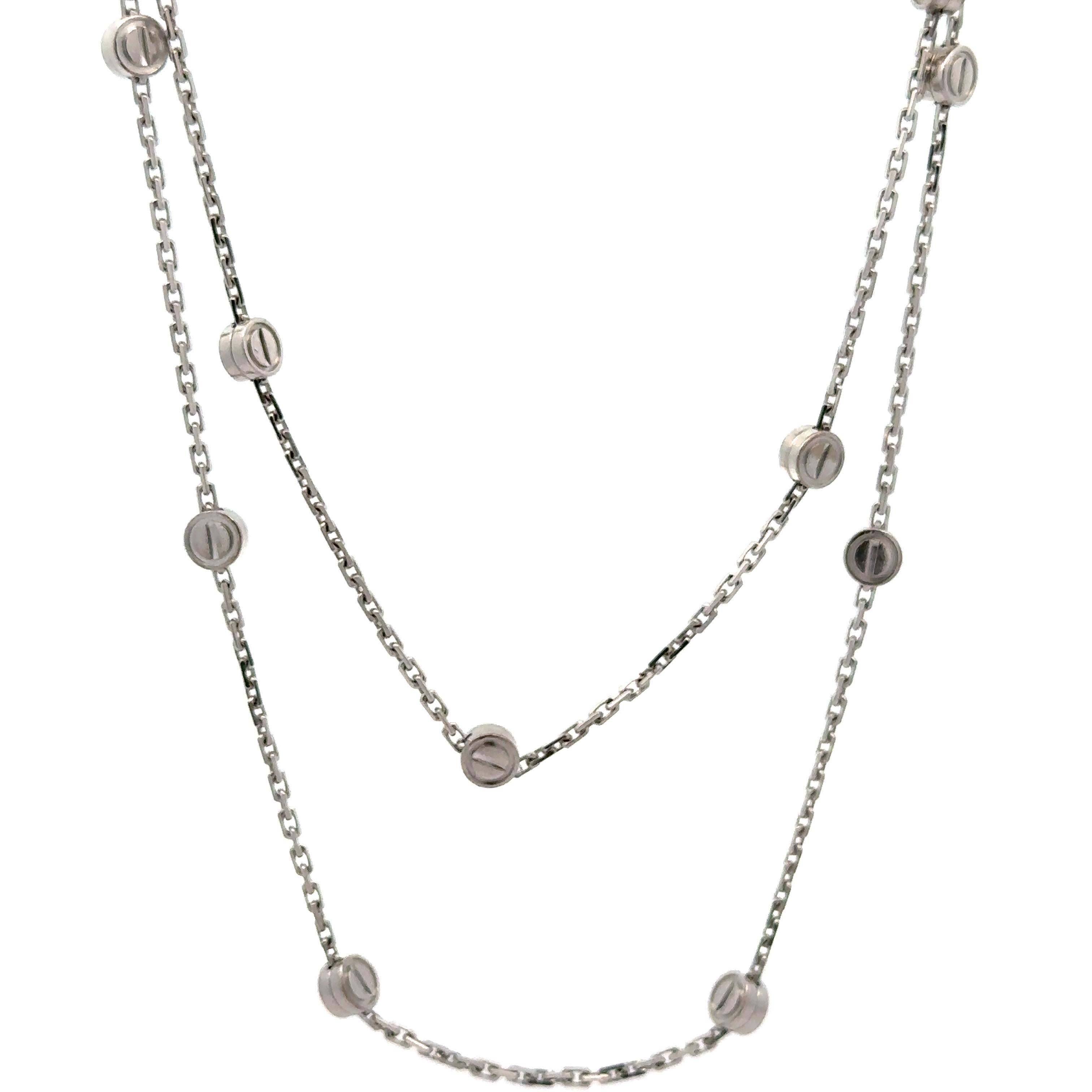 Cartier, collier enveloppant station d'amour en or blanc 18 carats de 46 pouces avec boîte en vente 4
