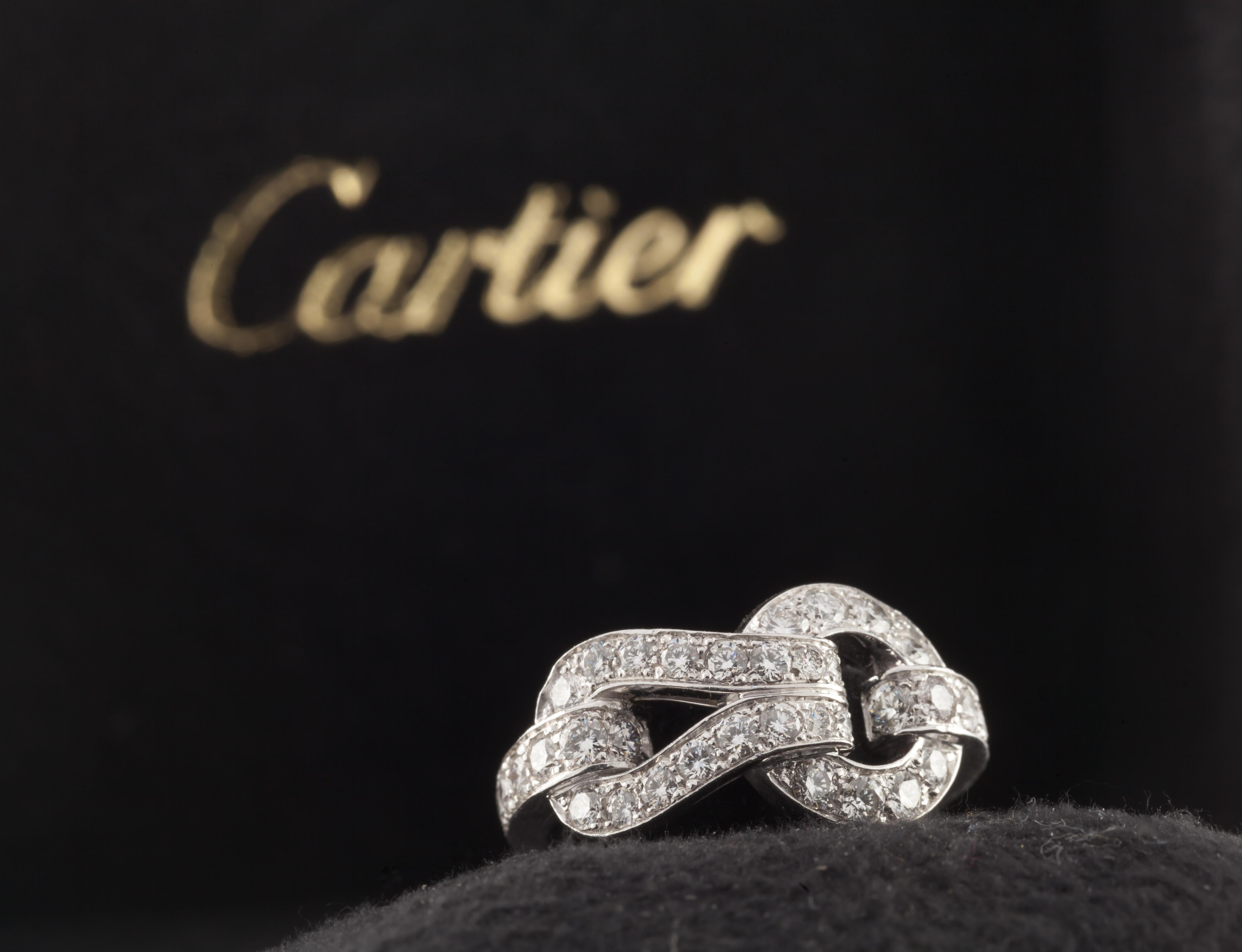Cartier 18k White Gold Agrafe Band Ring 0.94 Ct w/ Original Box For Sale 1