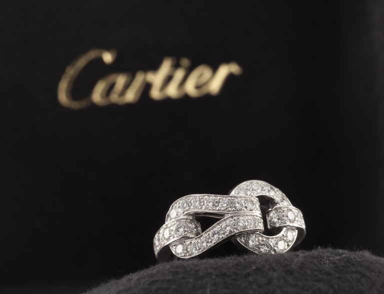 Cartier 18k White Gold Agrafe Band Ring Ct w/ Original Box