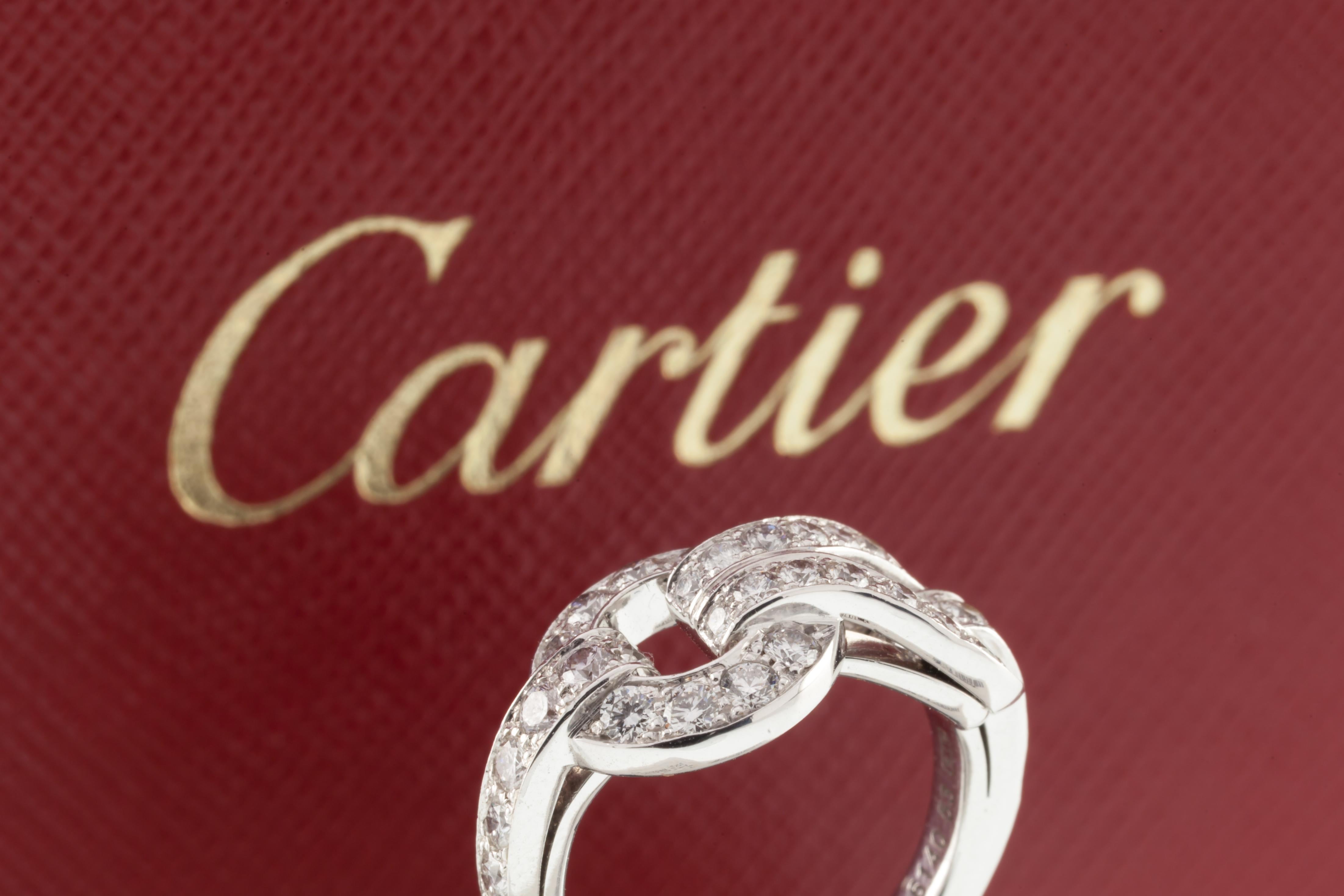 Cartier 18k White Gold Agrafe Band Ring 0.94 Ct w/ Original Box For Sale 2