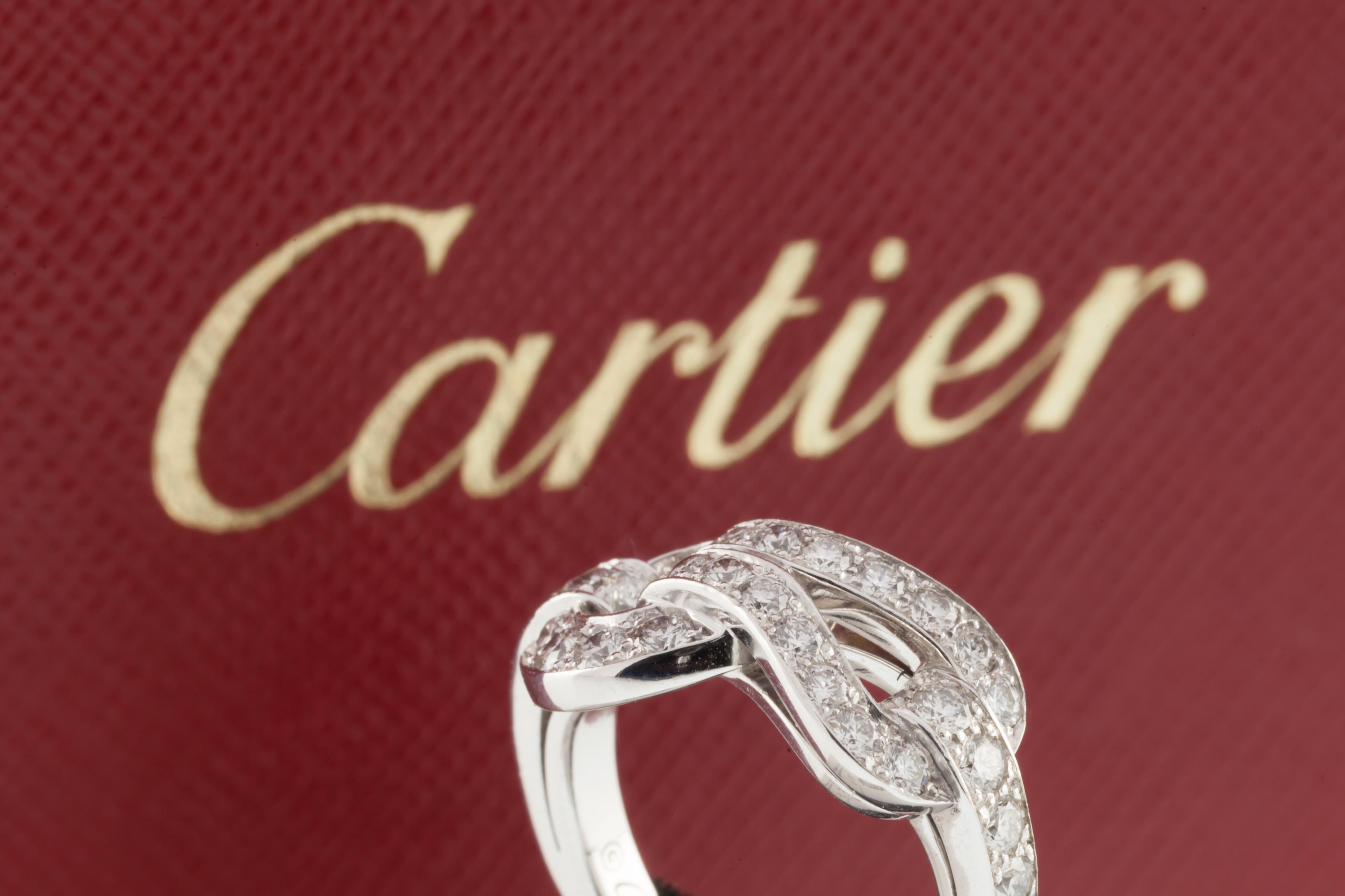 Cartier 18k White Gold Agrafe Band Ring 0.94 Ct w/ Original Box For Sale 3