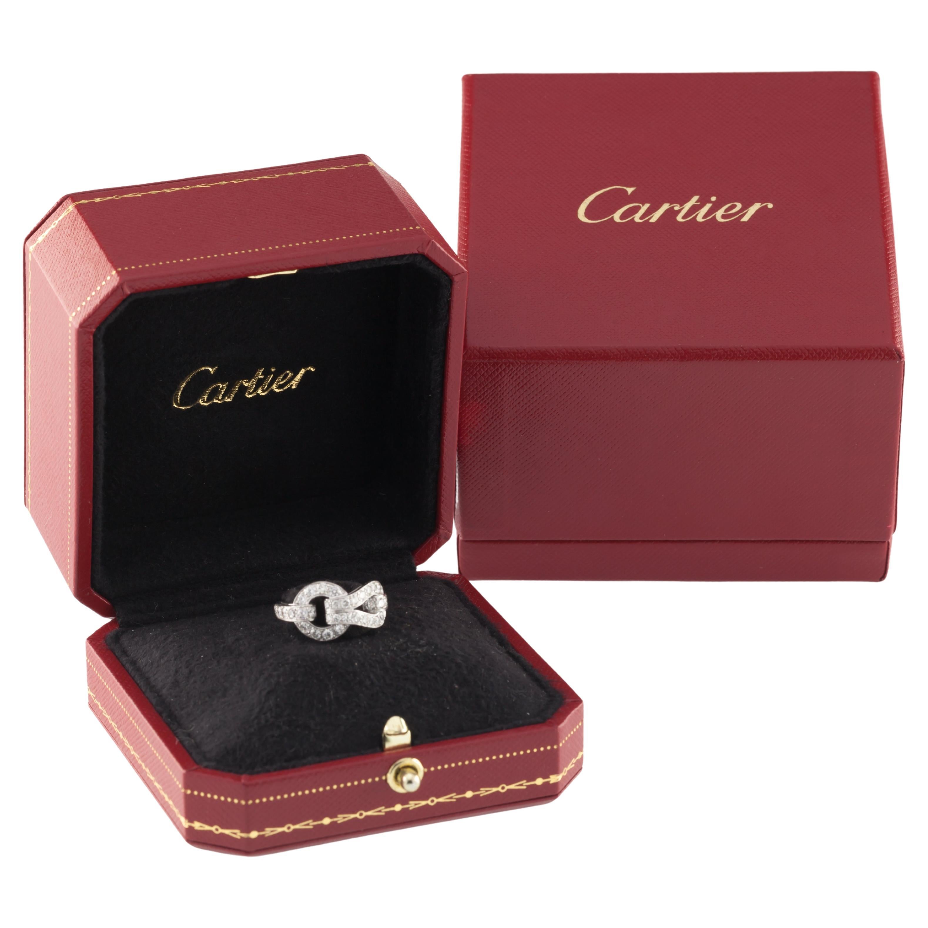 Cartier 18k White Gold Agrafe Band Ring 0.94 Ct w/ Original Box For Sale