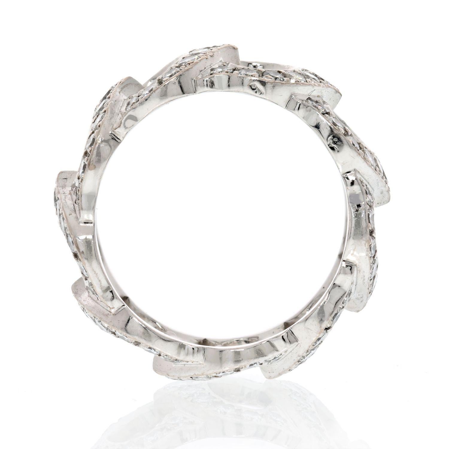 The ring is crafted of 18 karat white gold and features a C motif band set with round brilliant cut diamonds, approximately 2.00 total carat weight. This is a stunning ring with the iconic style of Cartier!
Please be advised that European size 54 is