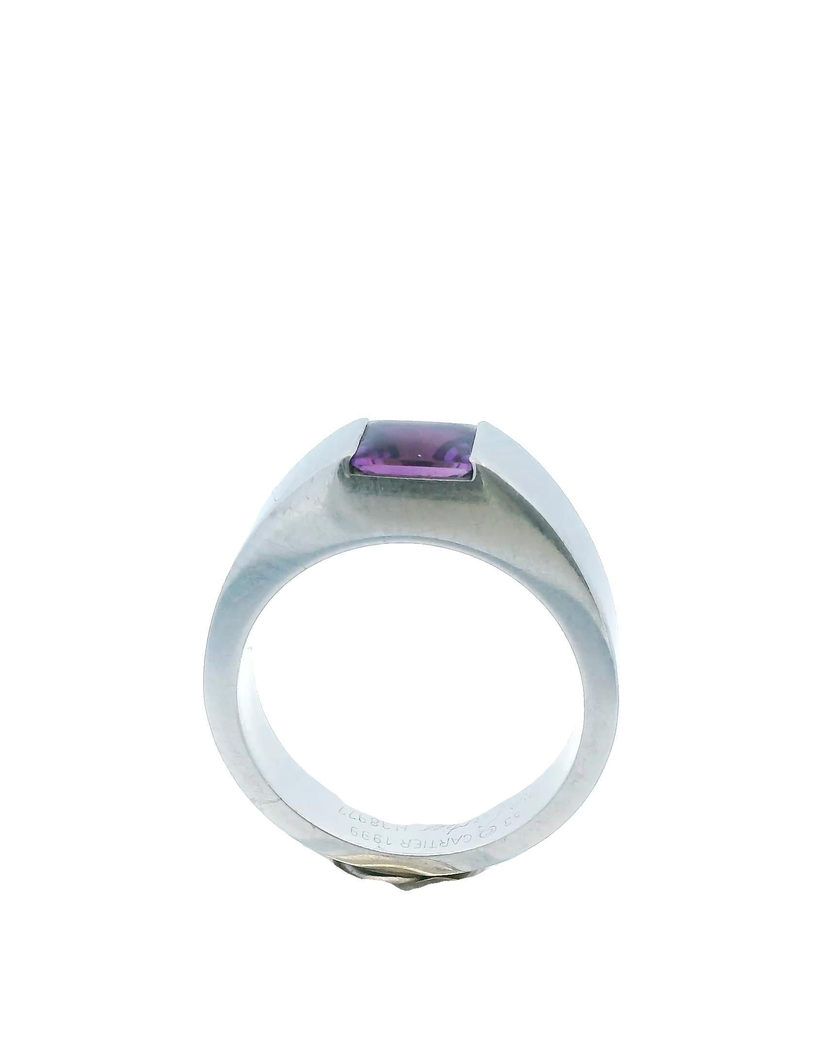 Women's or Men's Cartier 18K White Gold Amethyst Gem. For Sale