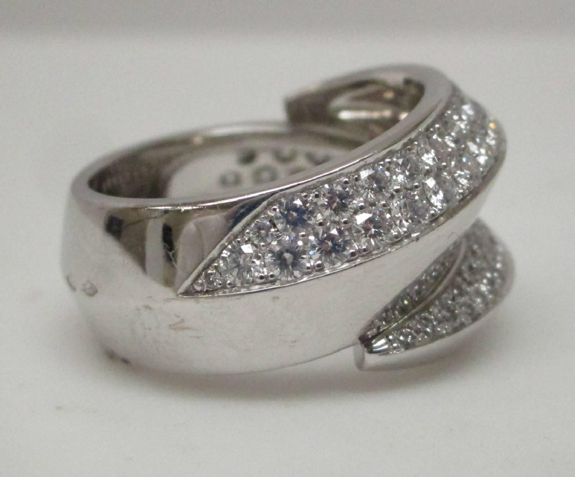 Contemporary Cartier 18 Karat White Gold and Diamond Bypass Panthere Ring