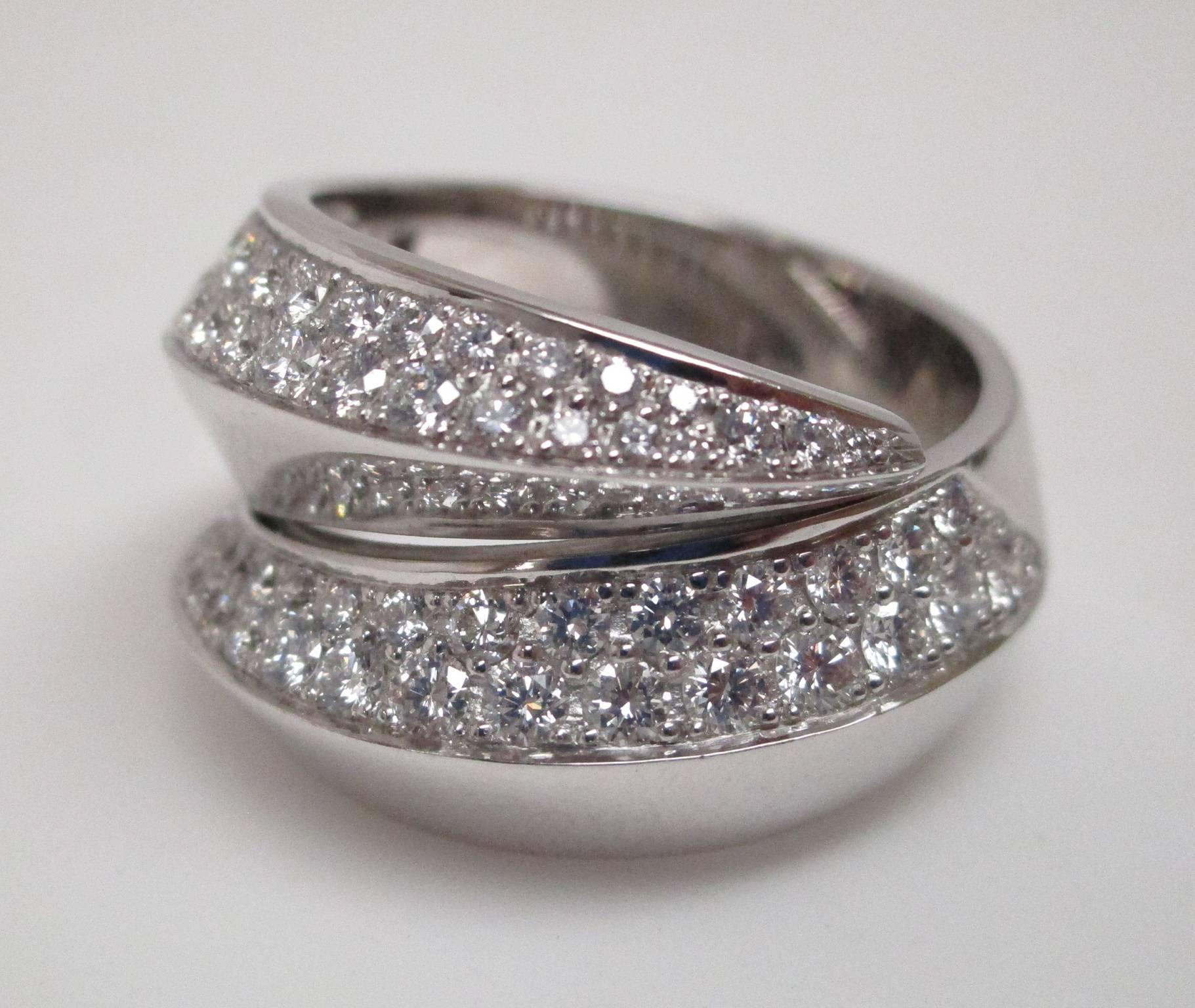 Round Cut Cartier 18 Karat White Gold and Diamond Bypass Panthere Ring