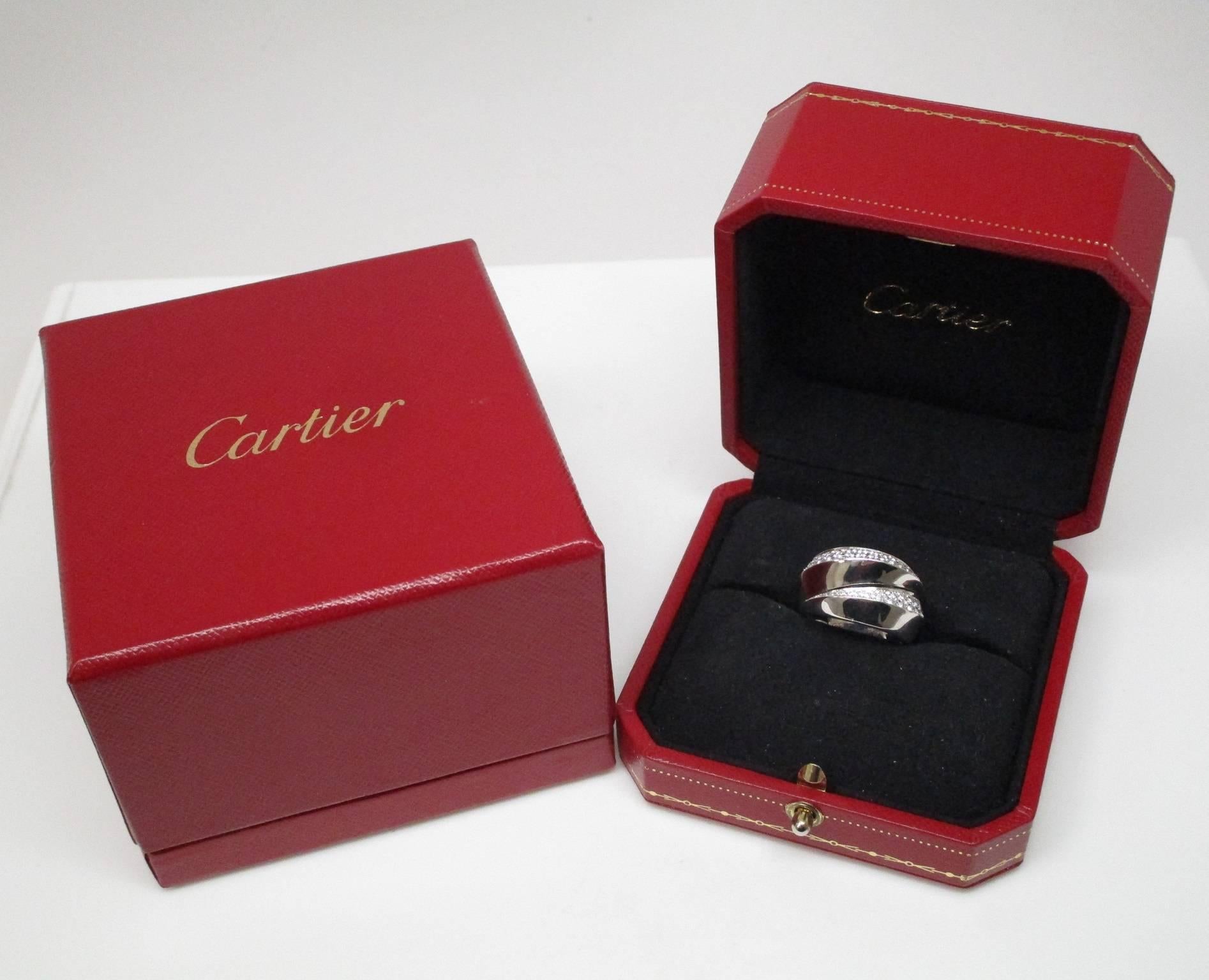 Women's Cartier 18 Karat White Gold and Diamond Bypass Panthere Ring