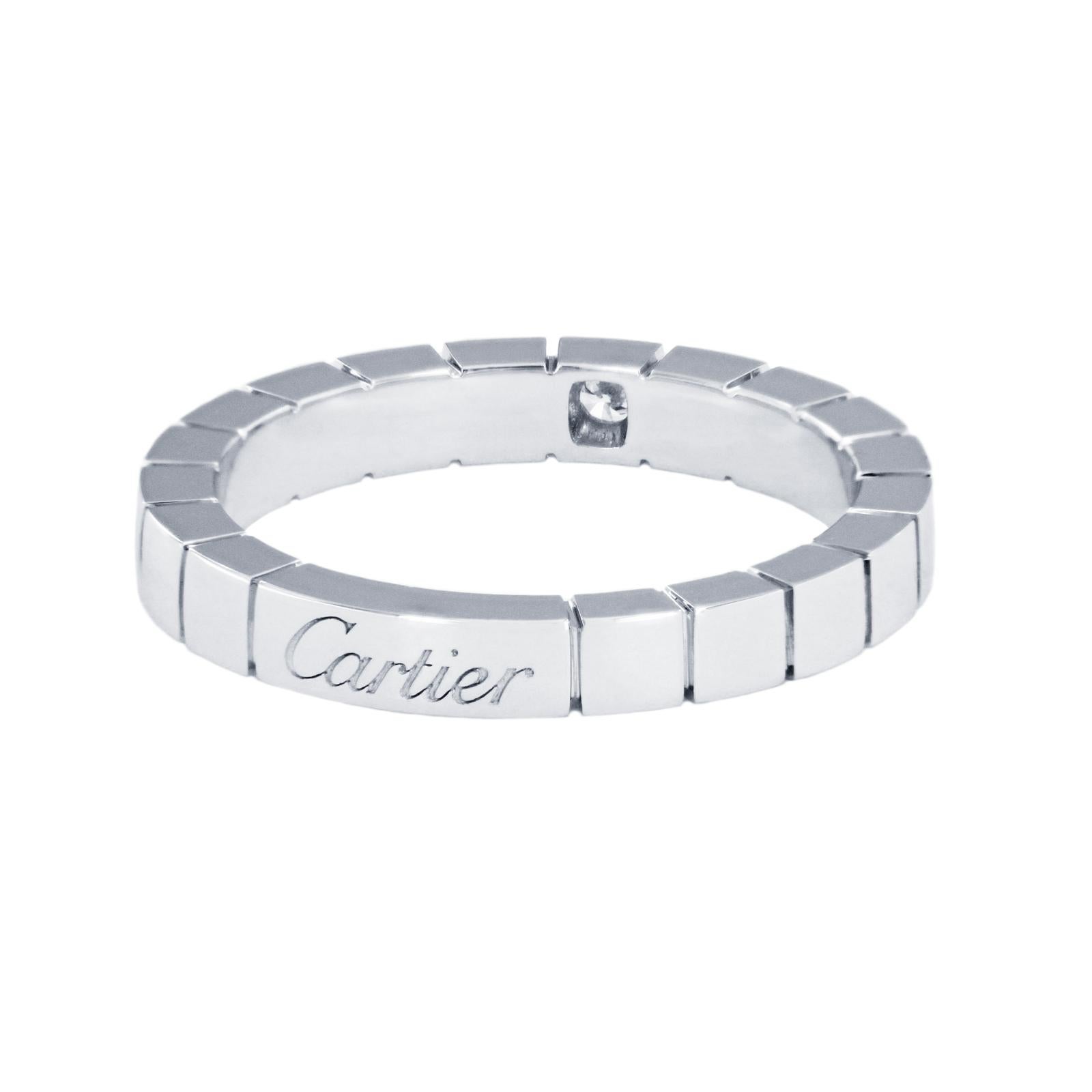 CARTIER 18K WHITE GOLD AND DIAMOND LANIERSES RING

-18k White Gold
-Ring size: 57/ 8
-Width: 3mm
-Diamonds: 1 Round Brilliant Cut, 0.04ct
-Carat Weight: 0.04ct

*Includes Cartier box
Retail Price: $2,900