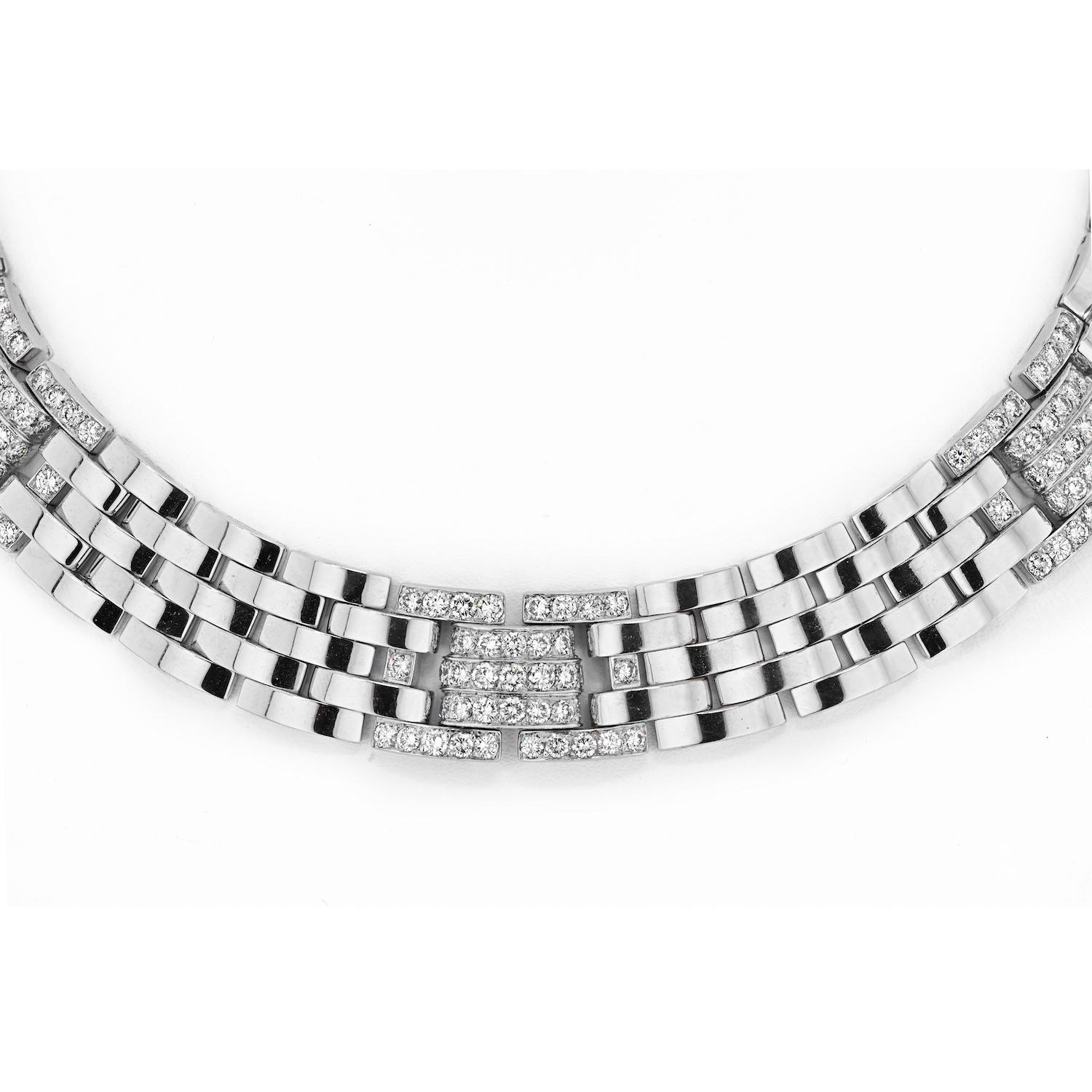 Cartier 18K Weißgold und Diamant 'Maillon Panthère' Halskette (Rundschliff) im Angebot