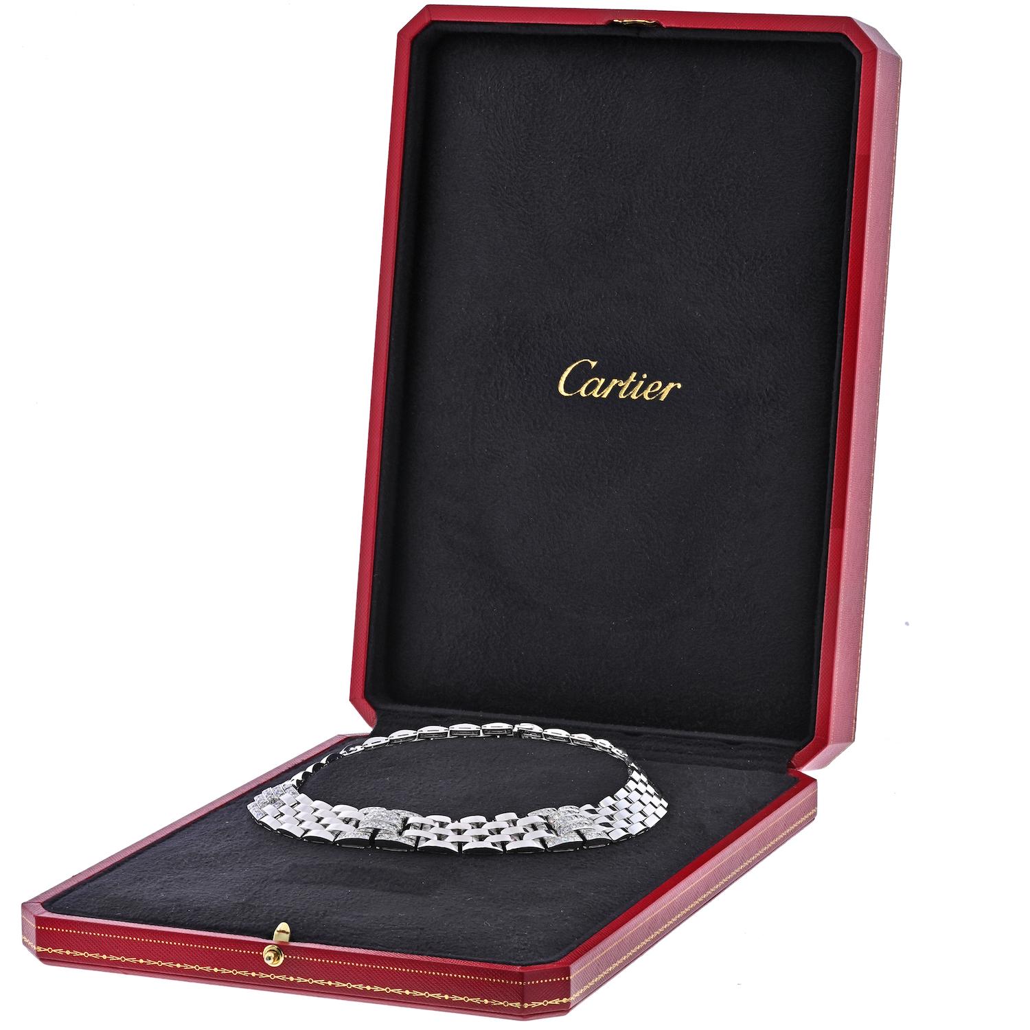 Modern Cartier 18K White Gold and Diamond ‘Maillon Panthère’ Necklace For Sale