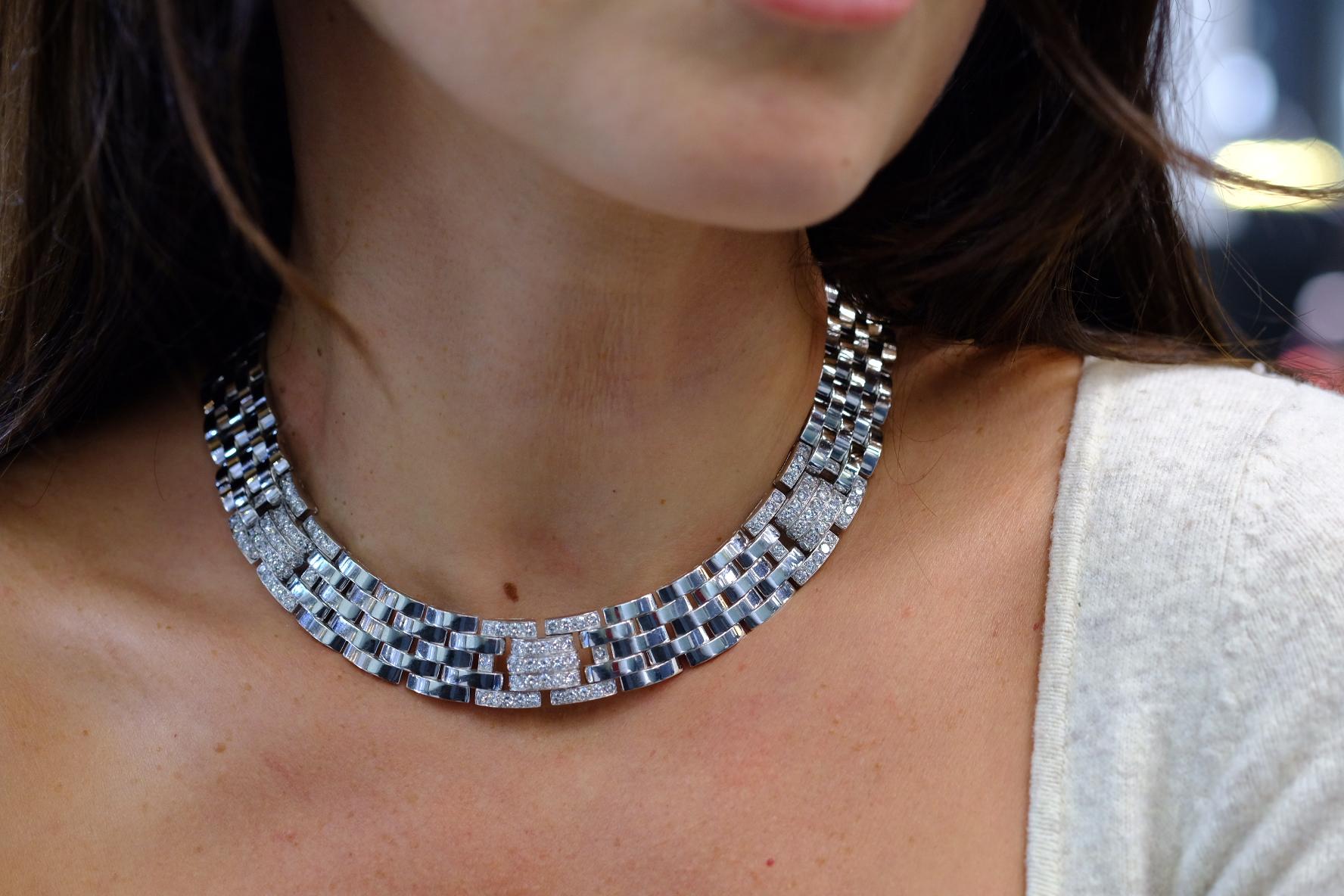 Cartier 18K Weißgold und Diamant 'Maillon Panthère' Halskette im Angebot 3