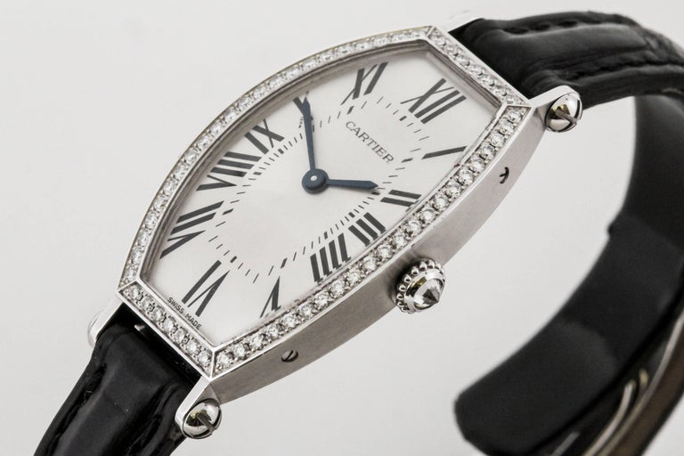Cartier 18 Karat White Gold and Diamond Manual Wind Watch with