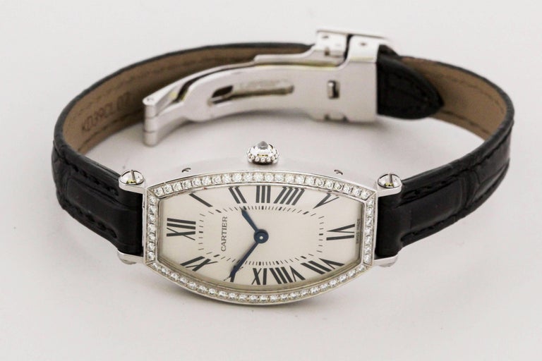 Cartier 18 Karat White Gold and Diamond Manual Wind Watch with