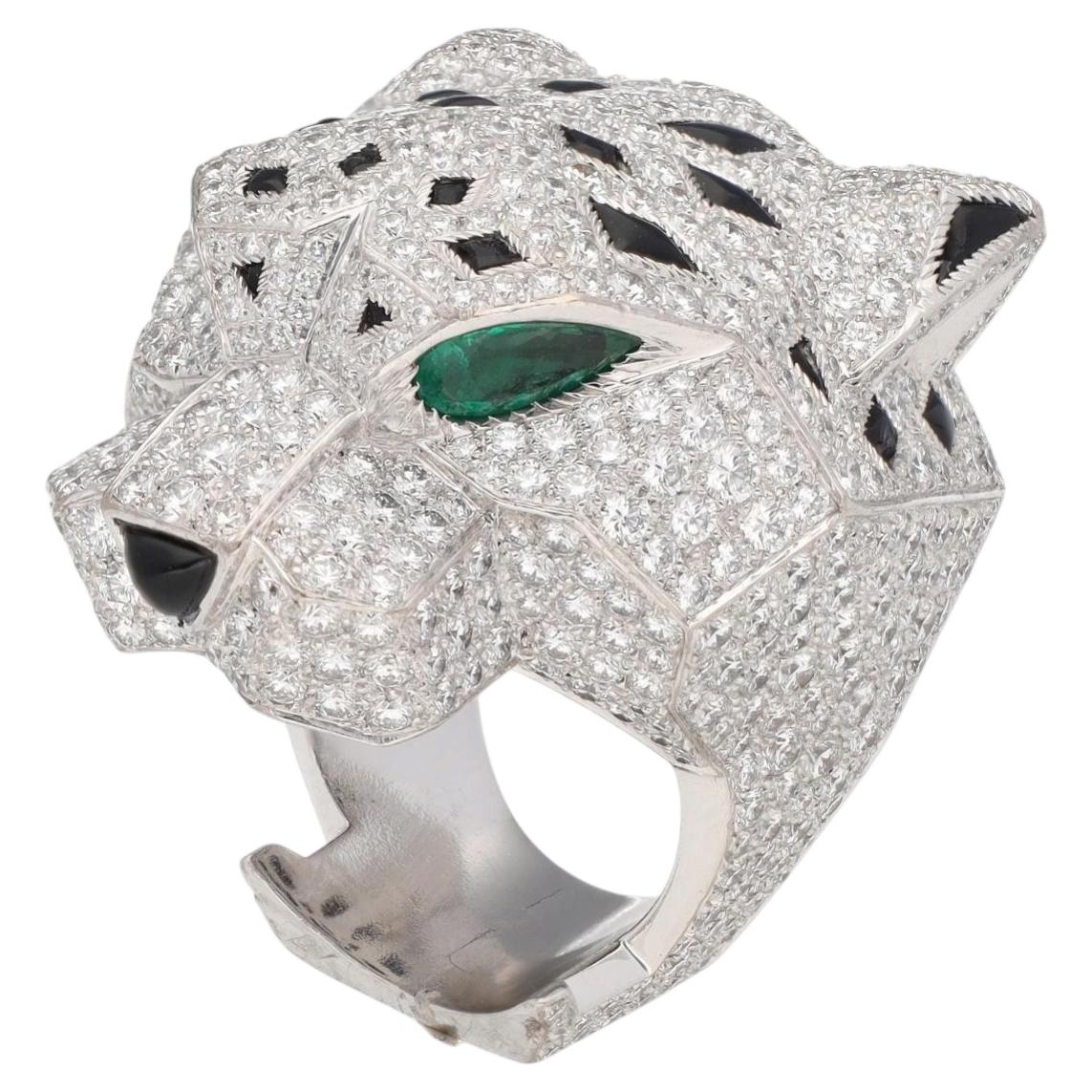 CARTIER 18K White Gold and Diamond Panthère Head Ring