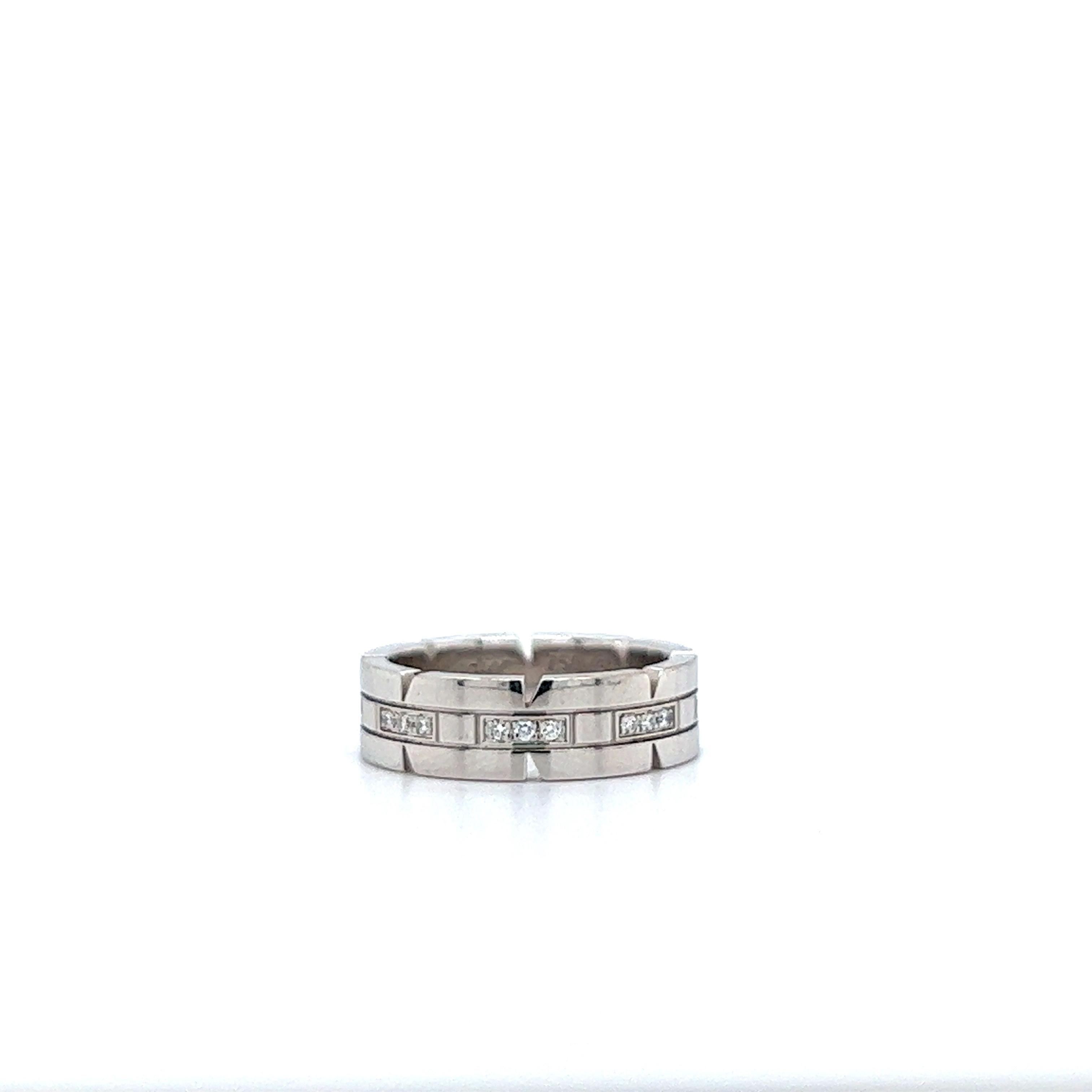 Modern Cartier 18K White Gold and Diamond Maillon Panthére Band Ring For Sale