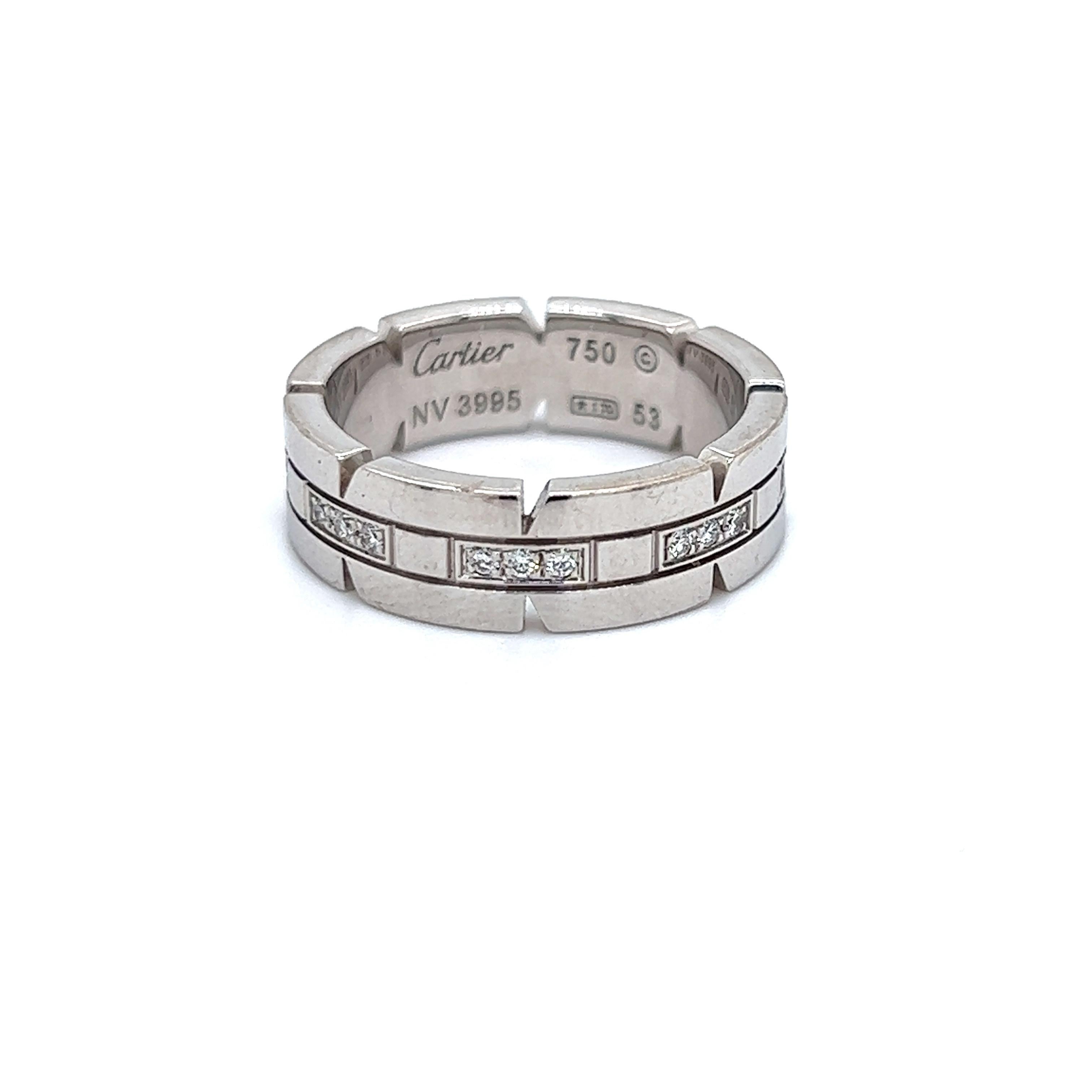 Round Cut Cartier 18K White Gold and Diamond Maillon Panthére Band Ring For Sale