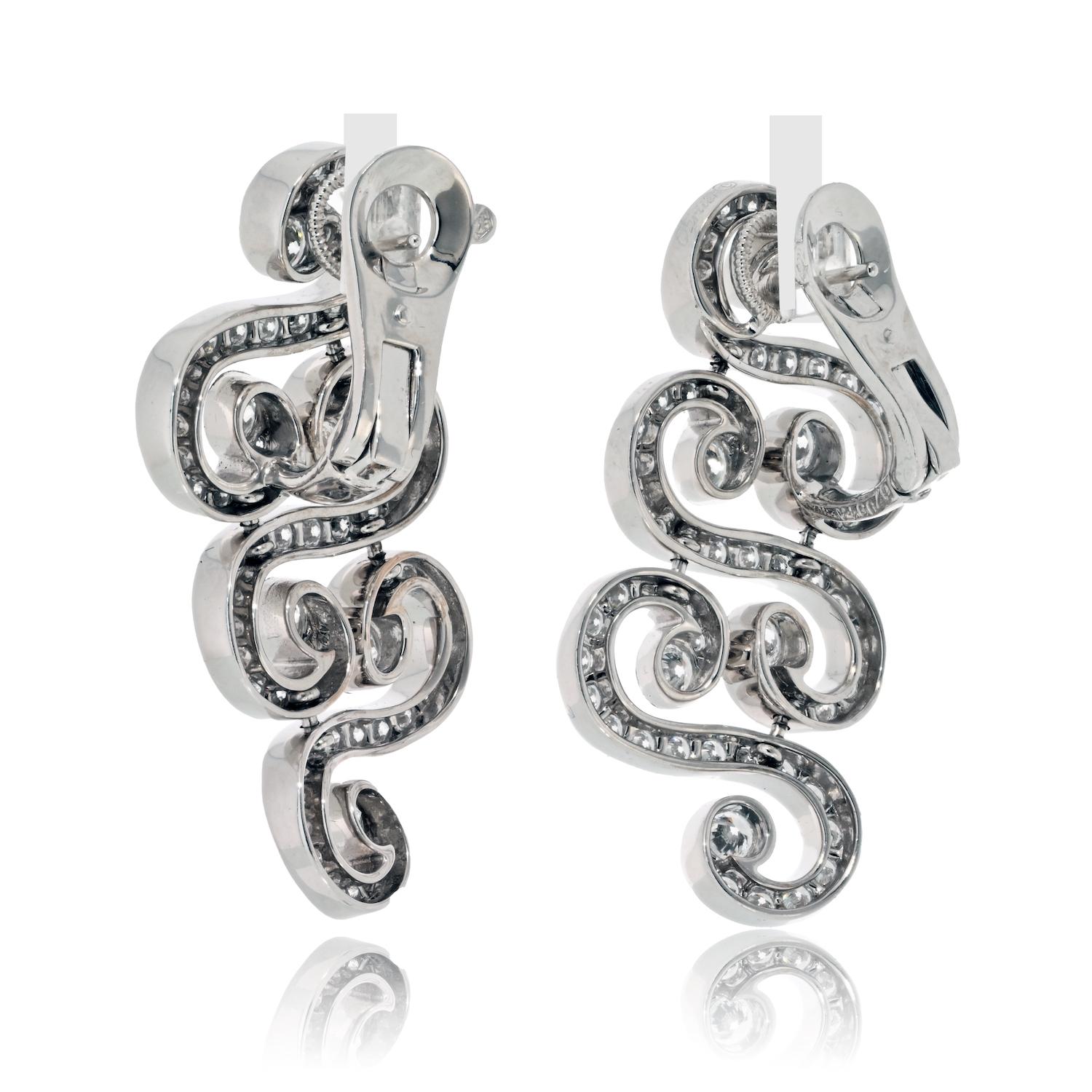 Women's Cartier 18K White Gold Arabesque Scroll 6.50cttw Diamond Earrings For Sale