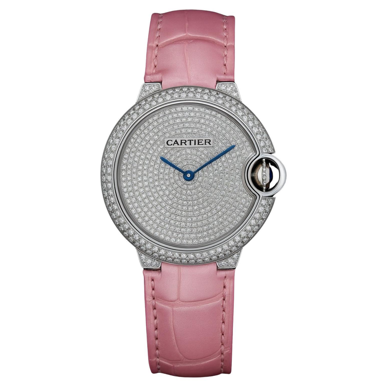 Taille ronde Montre-bracelet Ballon Bleu Pavé Diamant en or blanc 18k de Cartier en vente
