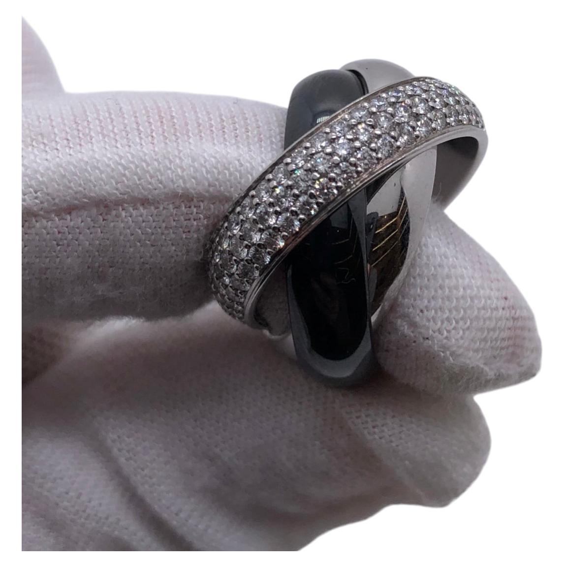 Anello di moda Cartier Trinity in oro bianco 18 carati con ceramica nera e diamanti