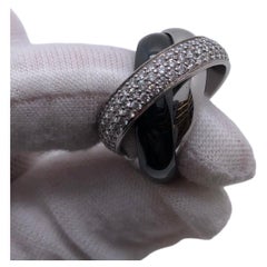 Cartier 18K White Gold Black Ceramic Diamond Trinity Fashion Ring