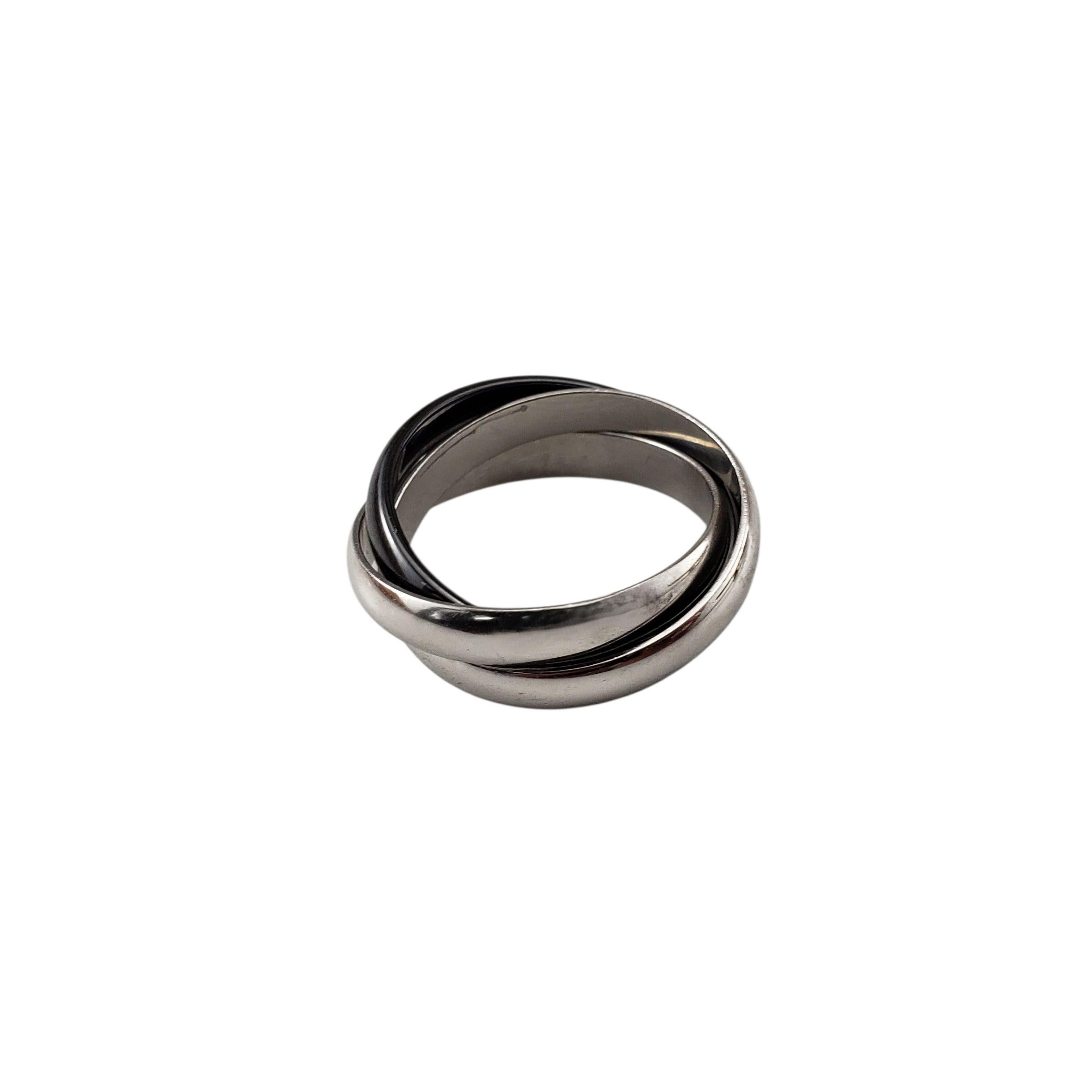 Cartier Bague Trinité en or blanc 18K et céramique noire Taille 8 Boîte/papiers #22432 Bon état - En vente à Washington Depot, CT