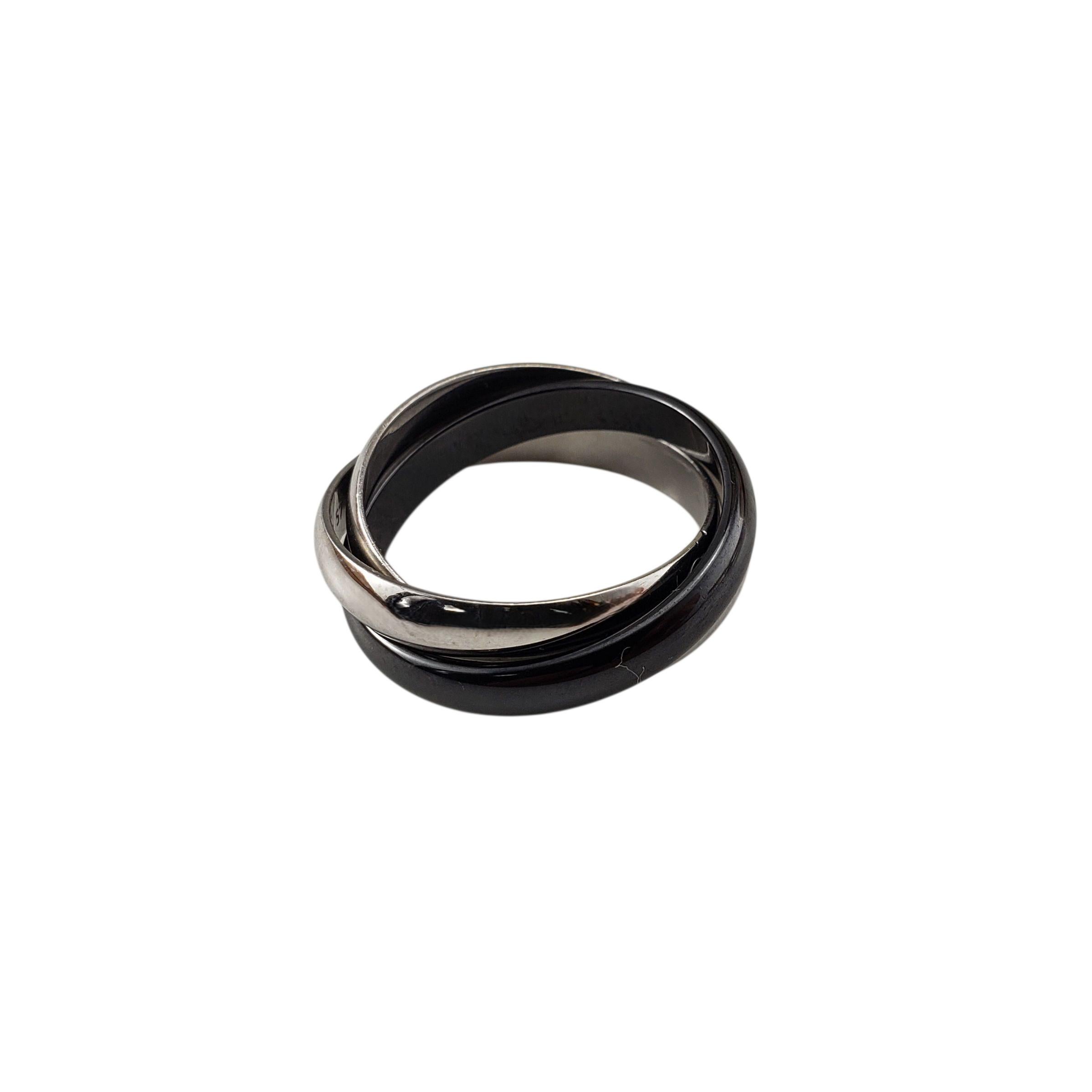Cartier Bague Trinité en or blanc 18K et céramique noire Taille 8 Boîte/papiers #22432 Pour femmes en vente