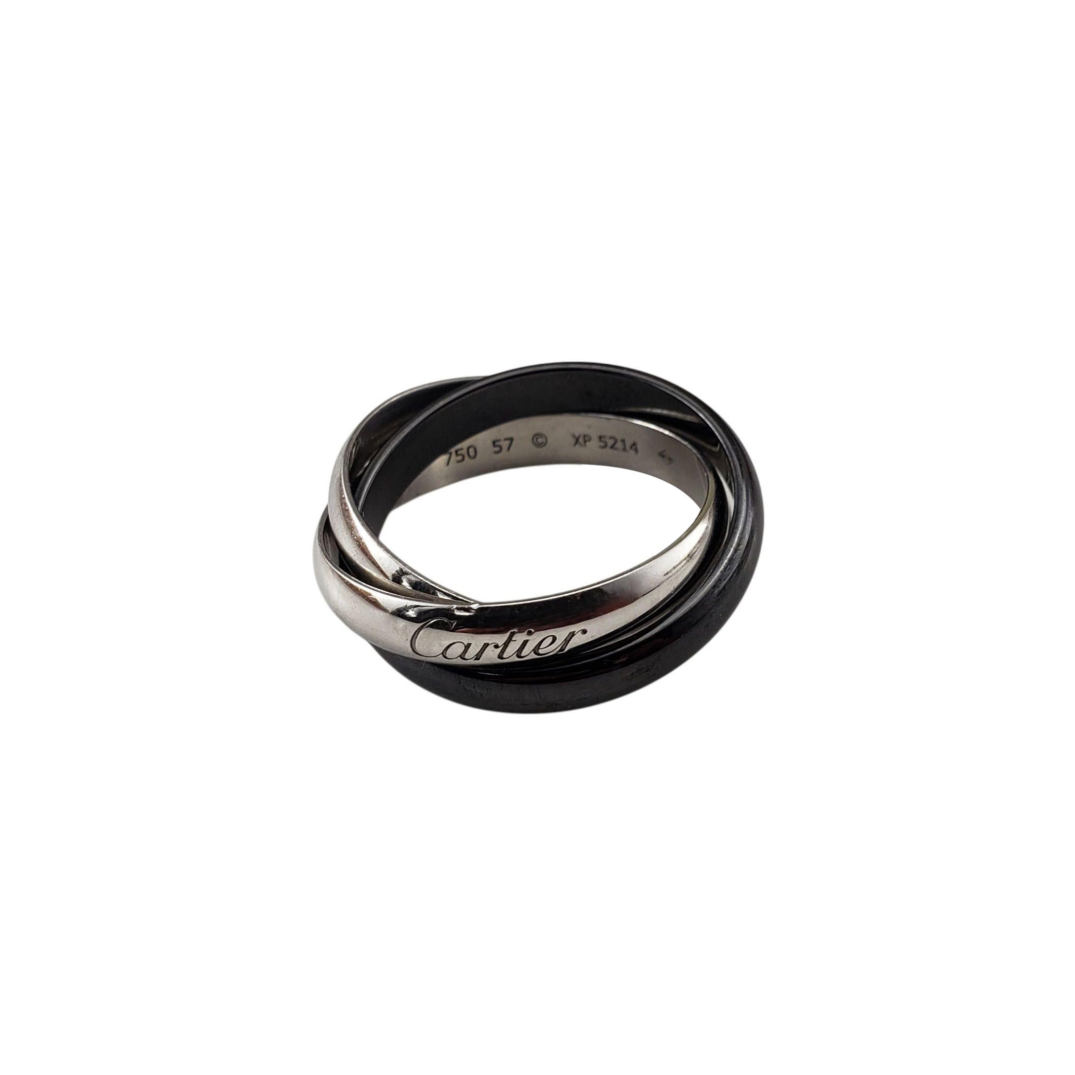 Cartier Bague Trinité en or blanc 18K et céramique noire Taille 8 Boîte/papiers #22432