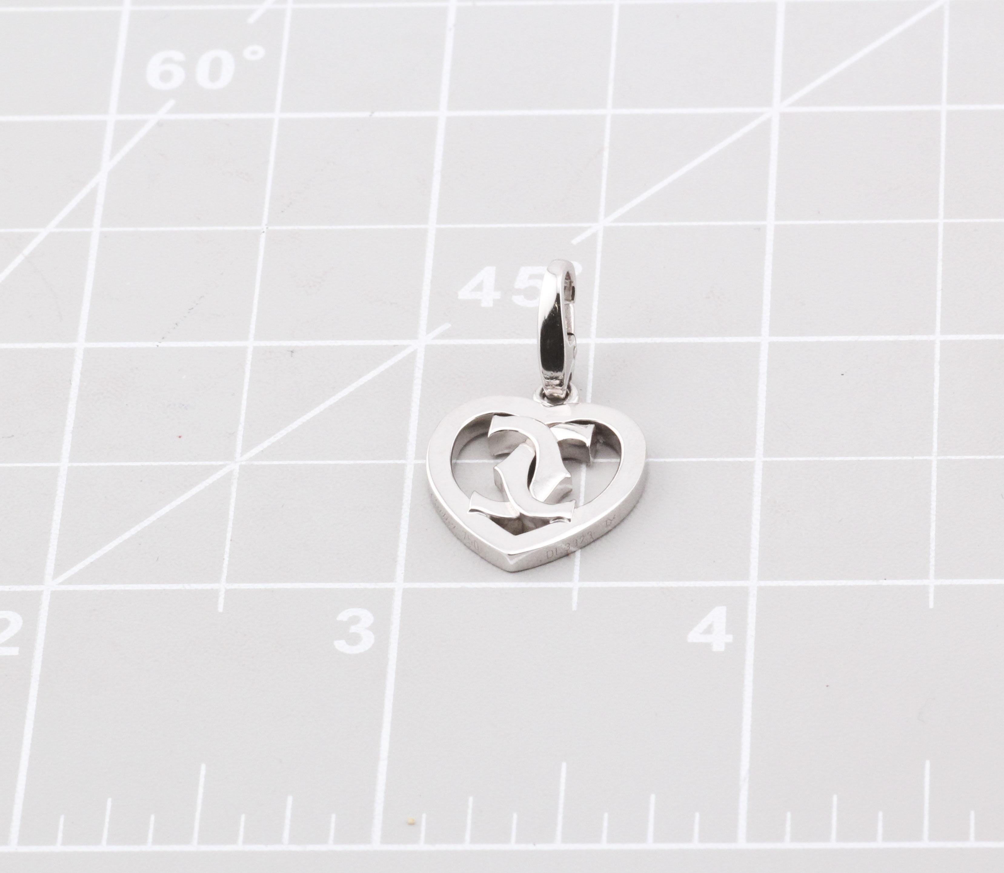 Women's or Men's Cartier 18K White Gold C2 Logo Heart Charm Limited Edition of 300
