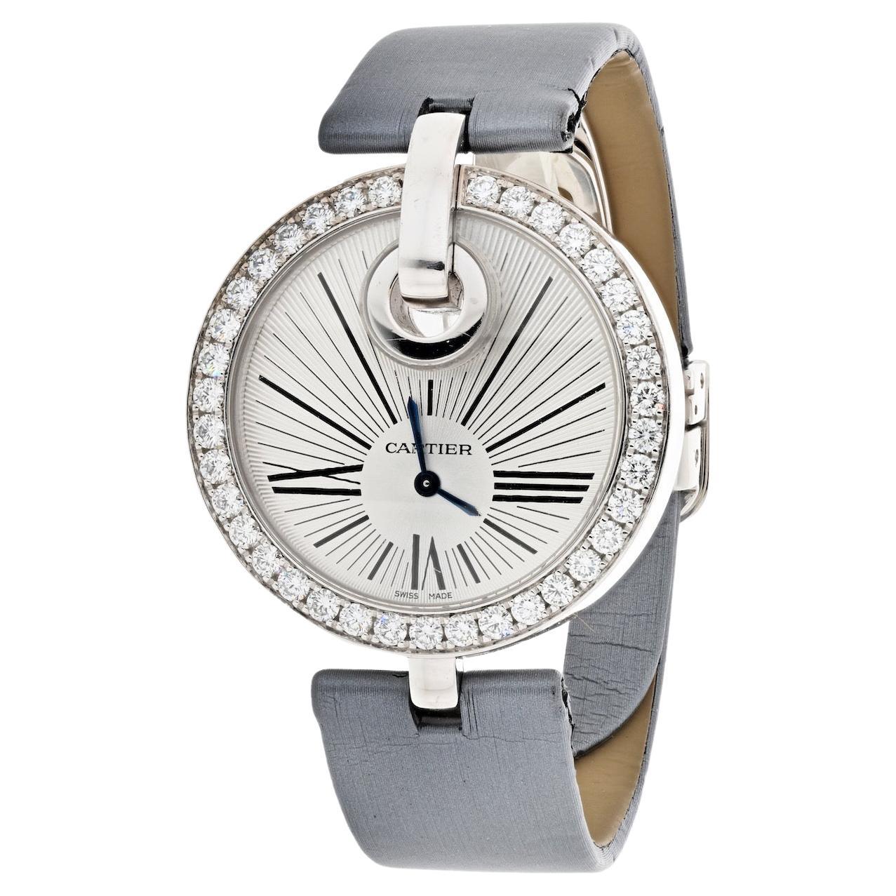 Cartier 18K White Gold Captive 35mm Round Diamond Dial Ladies Watch For Sale