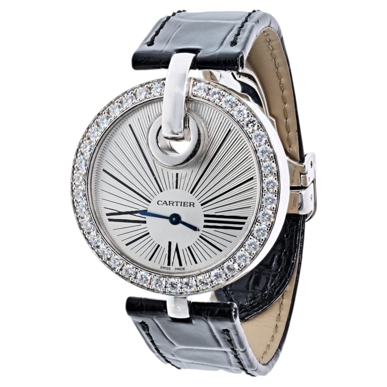 Cartier 18K White Gold Captive 35mm Round Diamond Dial Ladies Watch
