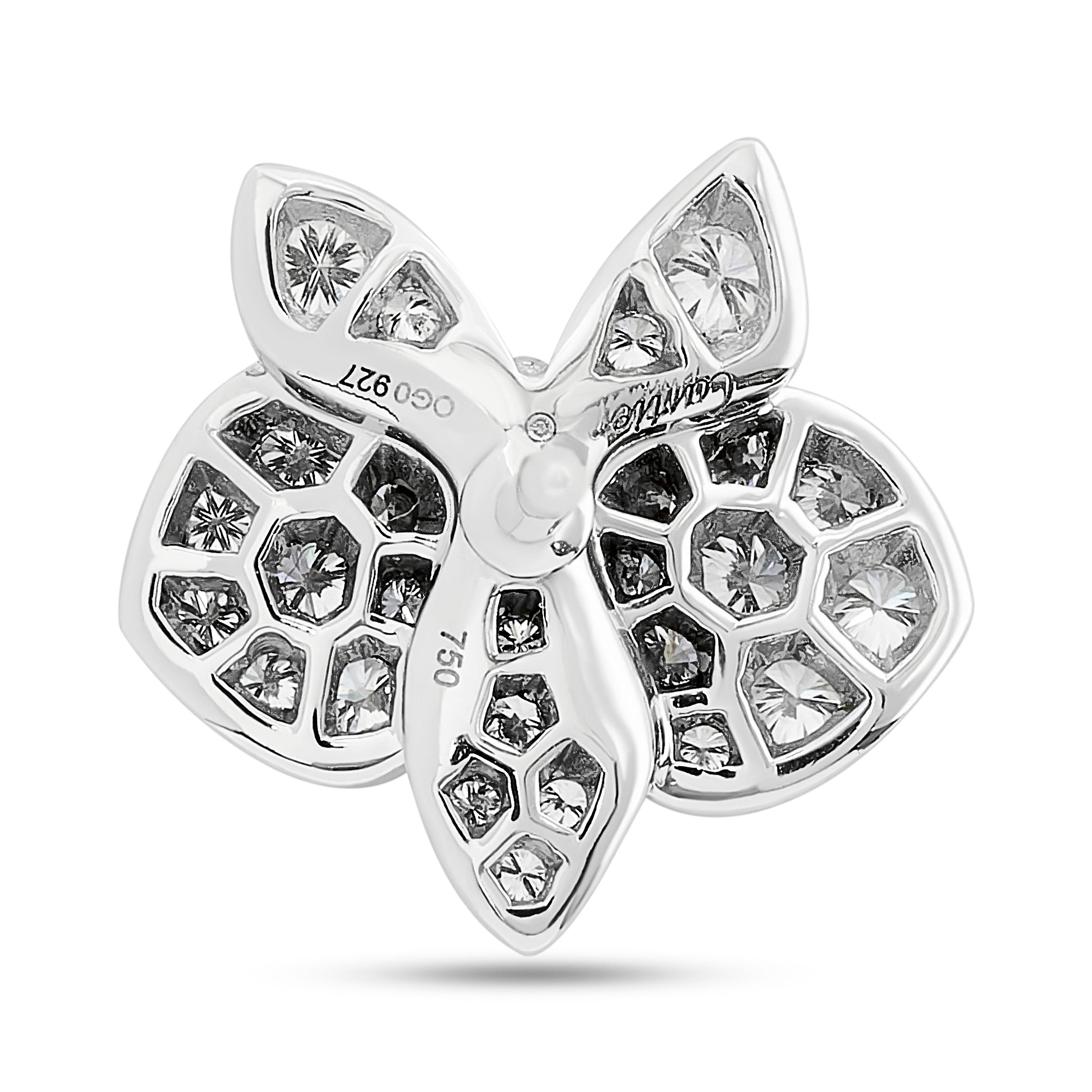 Round Cut Cartier 18K White Gold Caresse D'Orchidées Small Model Diamond Flower Earrings For Sale