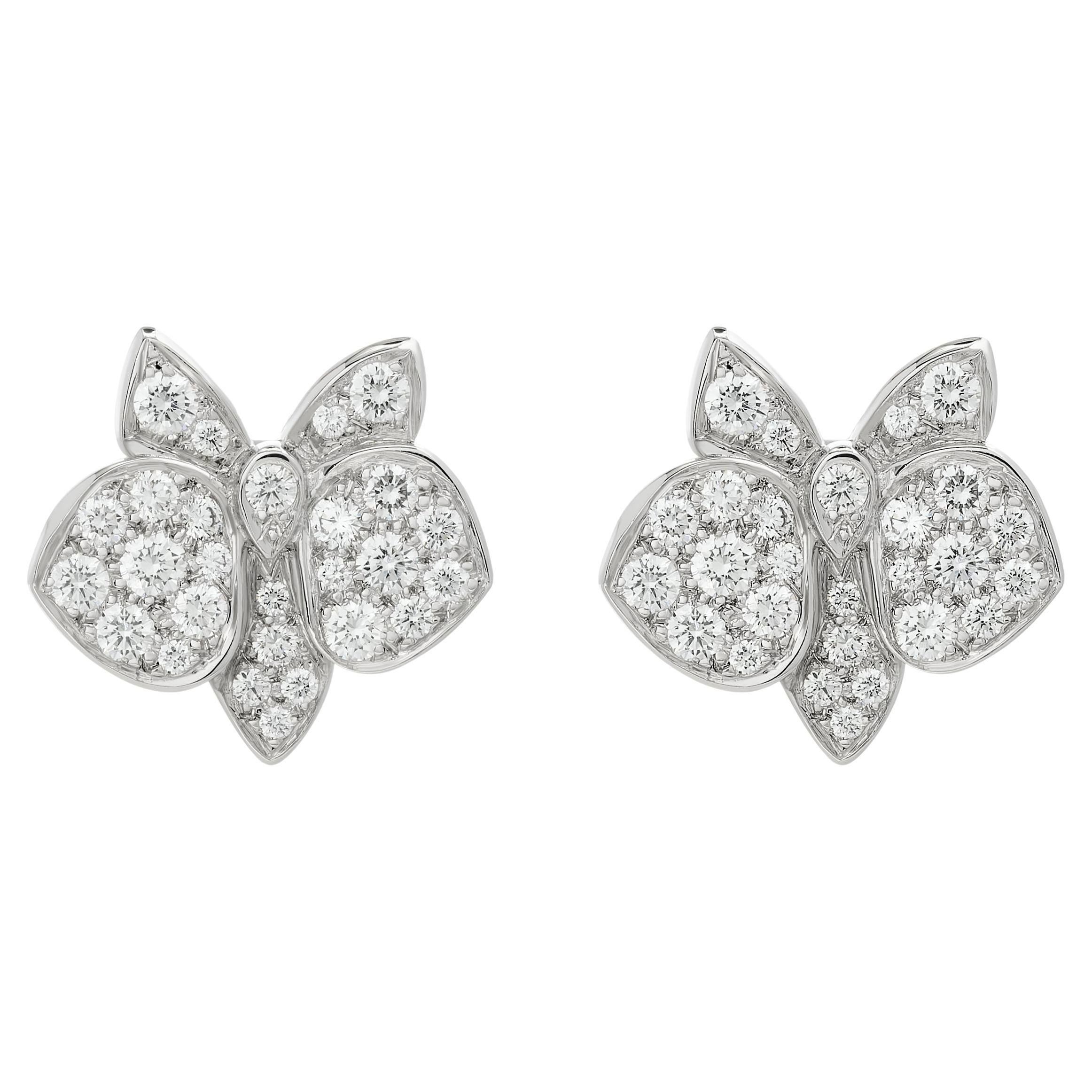 Cartier 18K White Gold Caresse D'Orchidées Small Model Diamond Flower Earrings