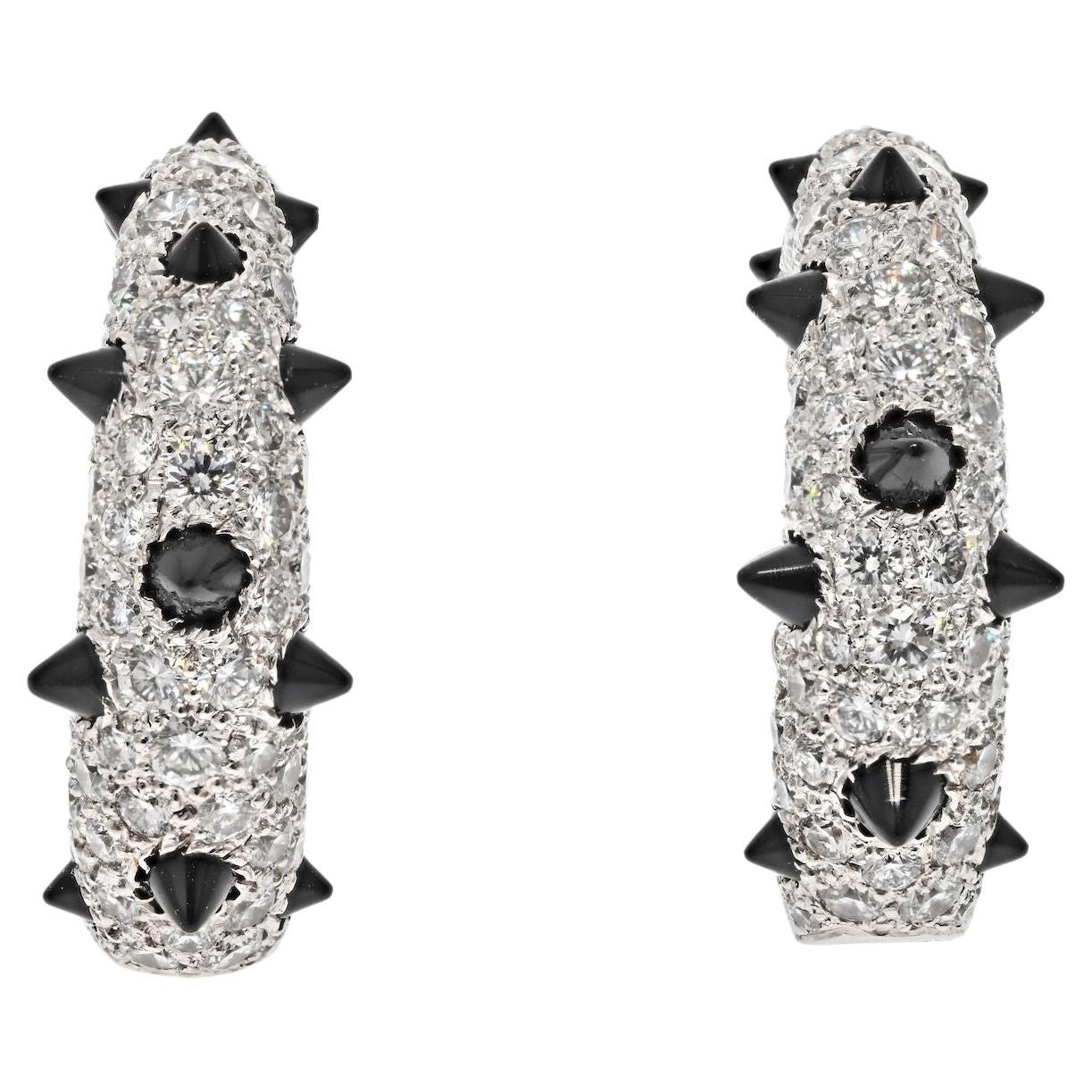 Cartier 18K White Gold Clash Diamond and Black Onyx Earrings For Sale
