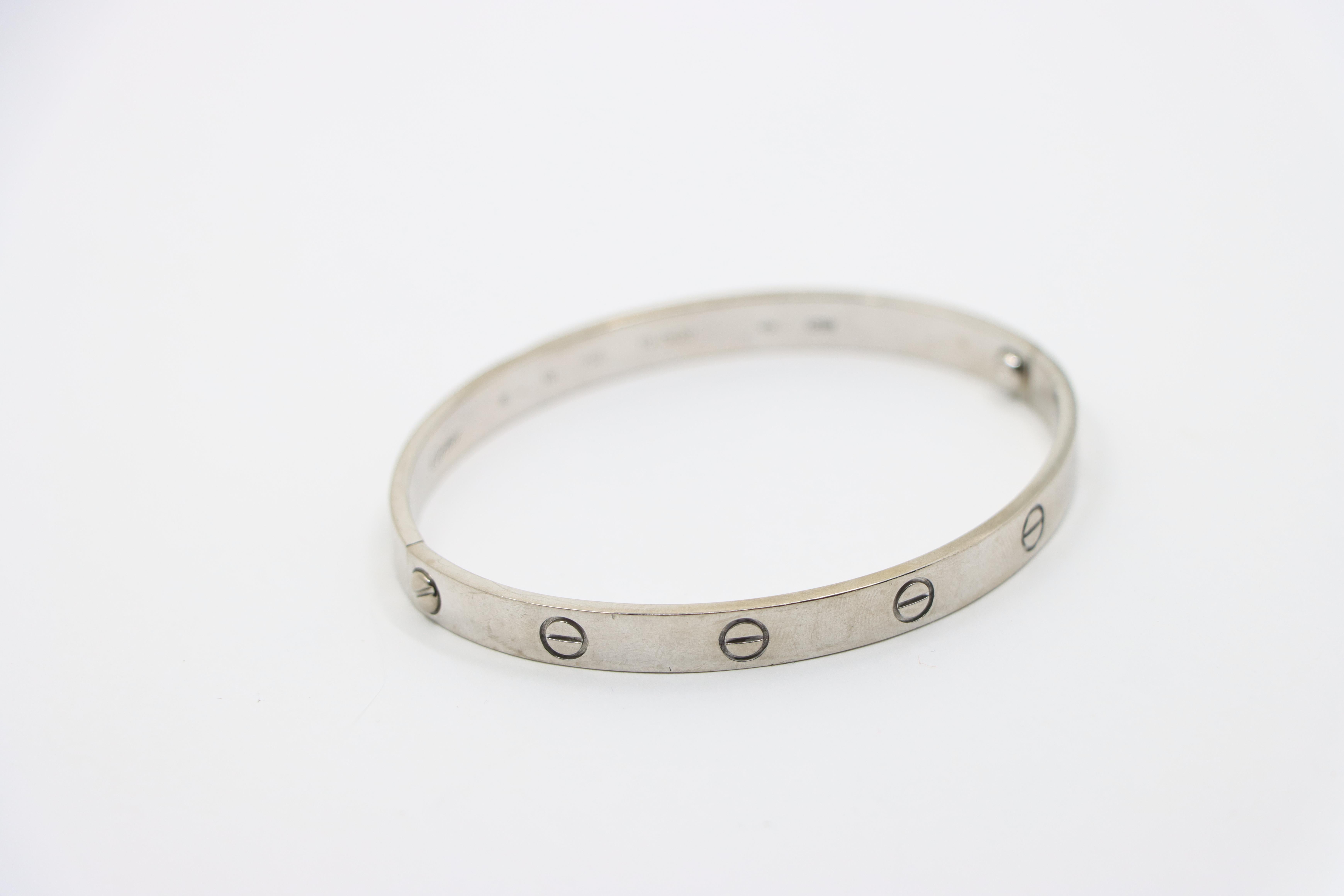 Cartier 18K White Gold Classic LOVE Bracelet For Sale 6