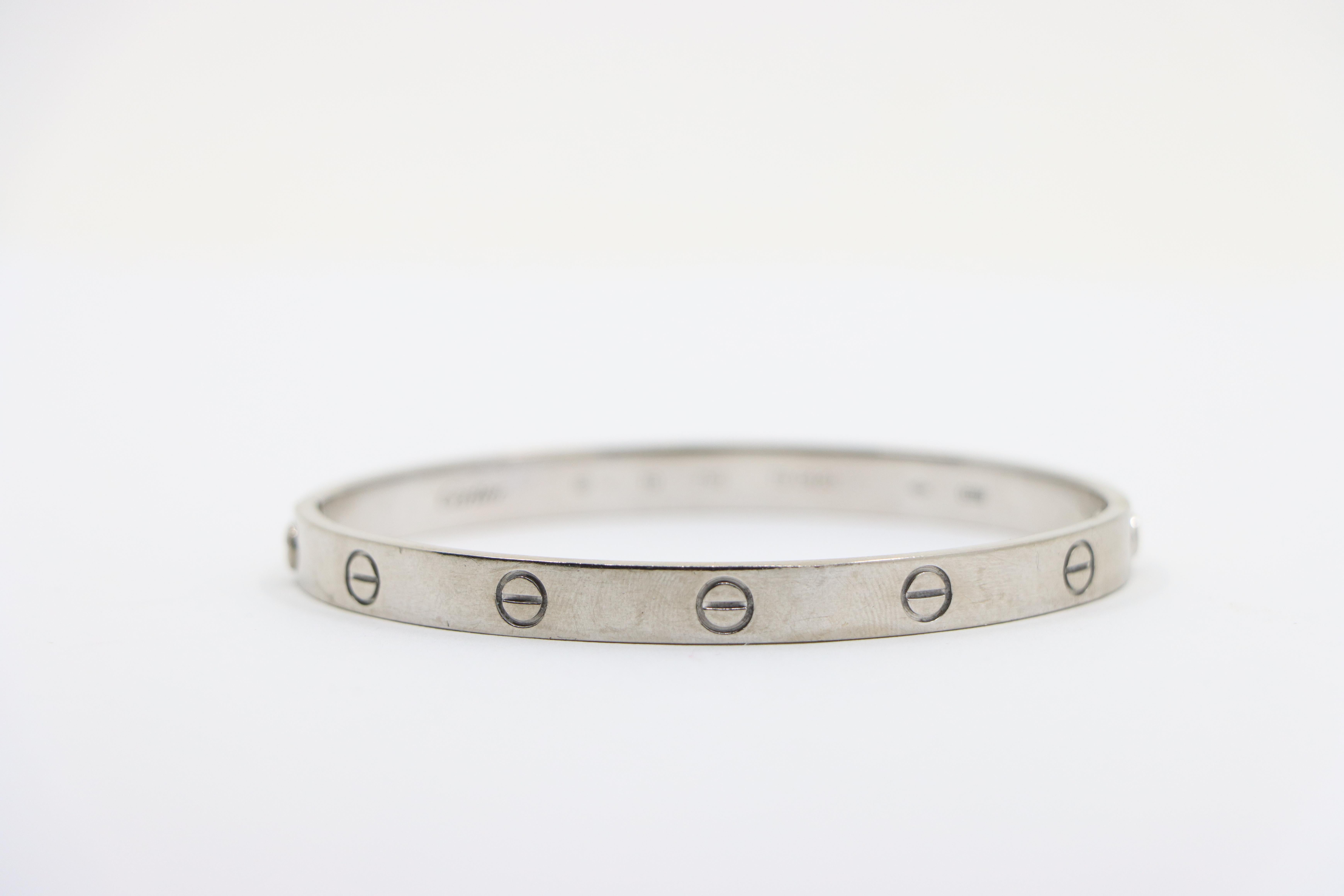 Cartier 18K White Gold Classic LOVE Bracelet For Sale 7