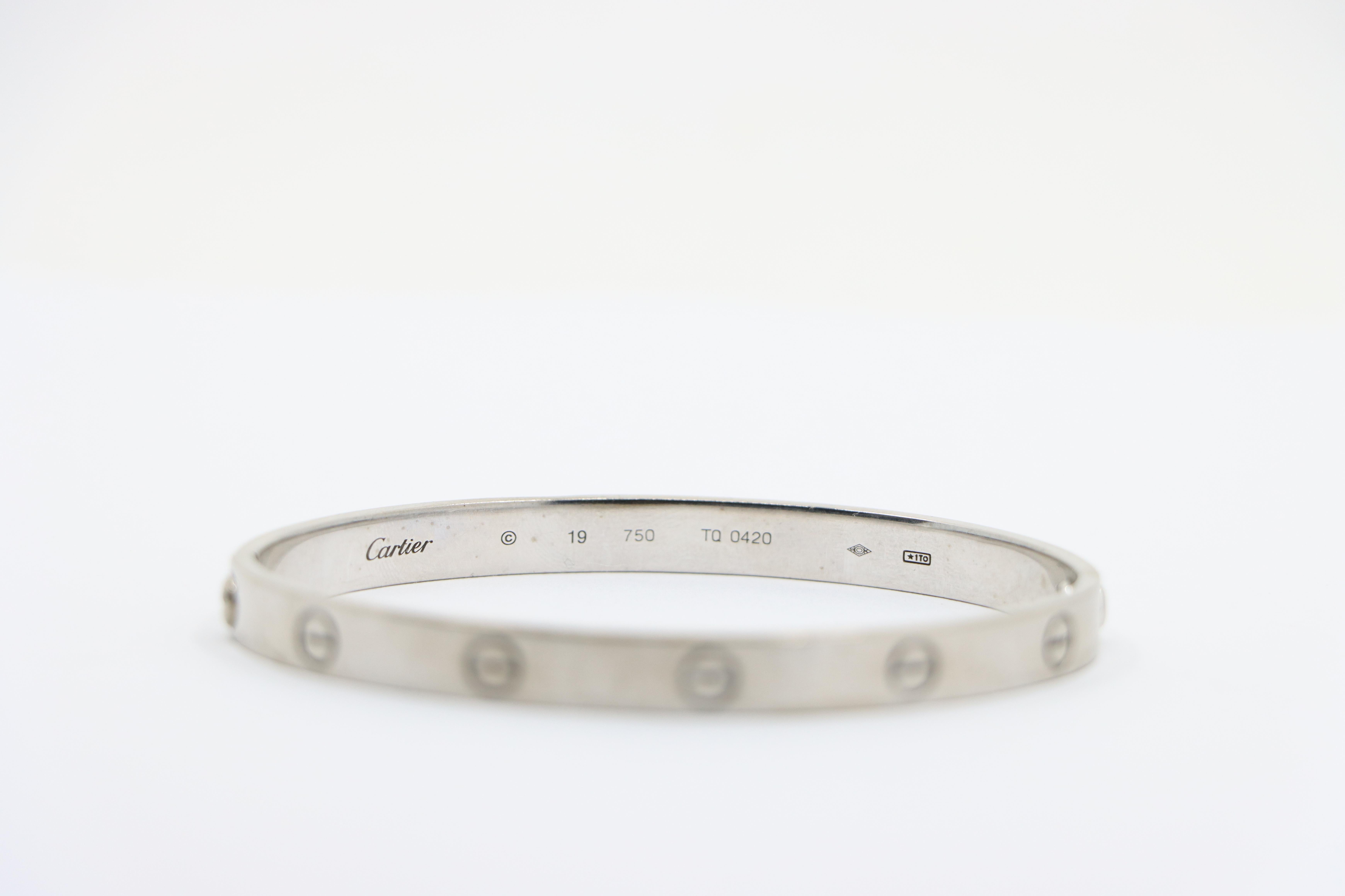 Cartier 18K White Gold Classic LOVE Bracelet For Sale 8