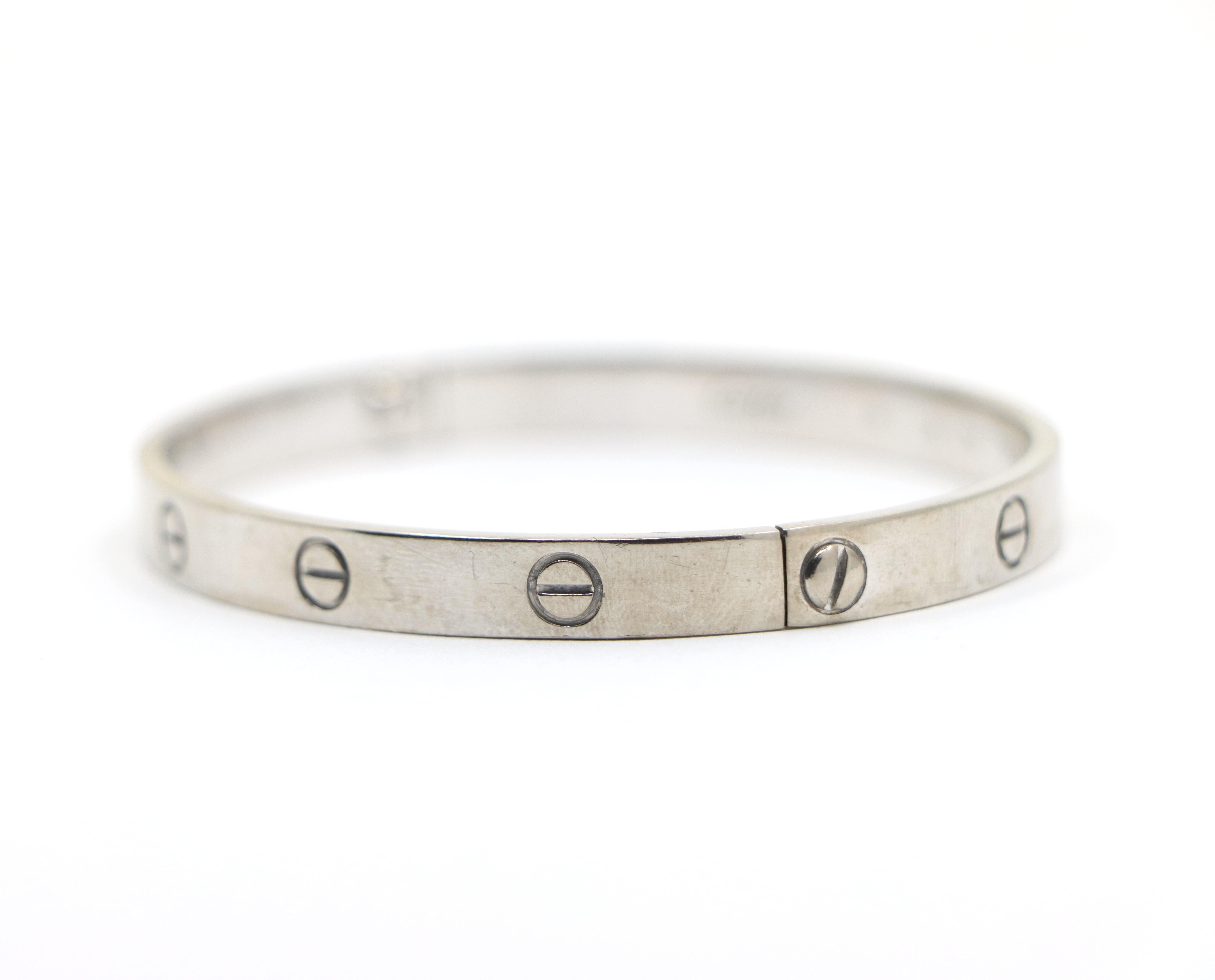 Cartier 18K White Gold Classic LOVE Bracelet For Sale 9