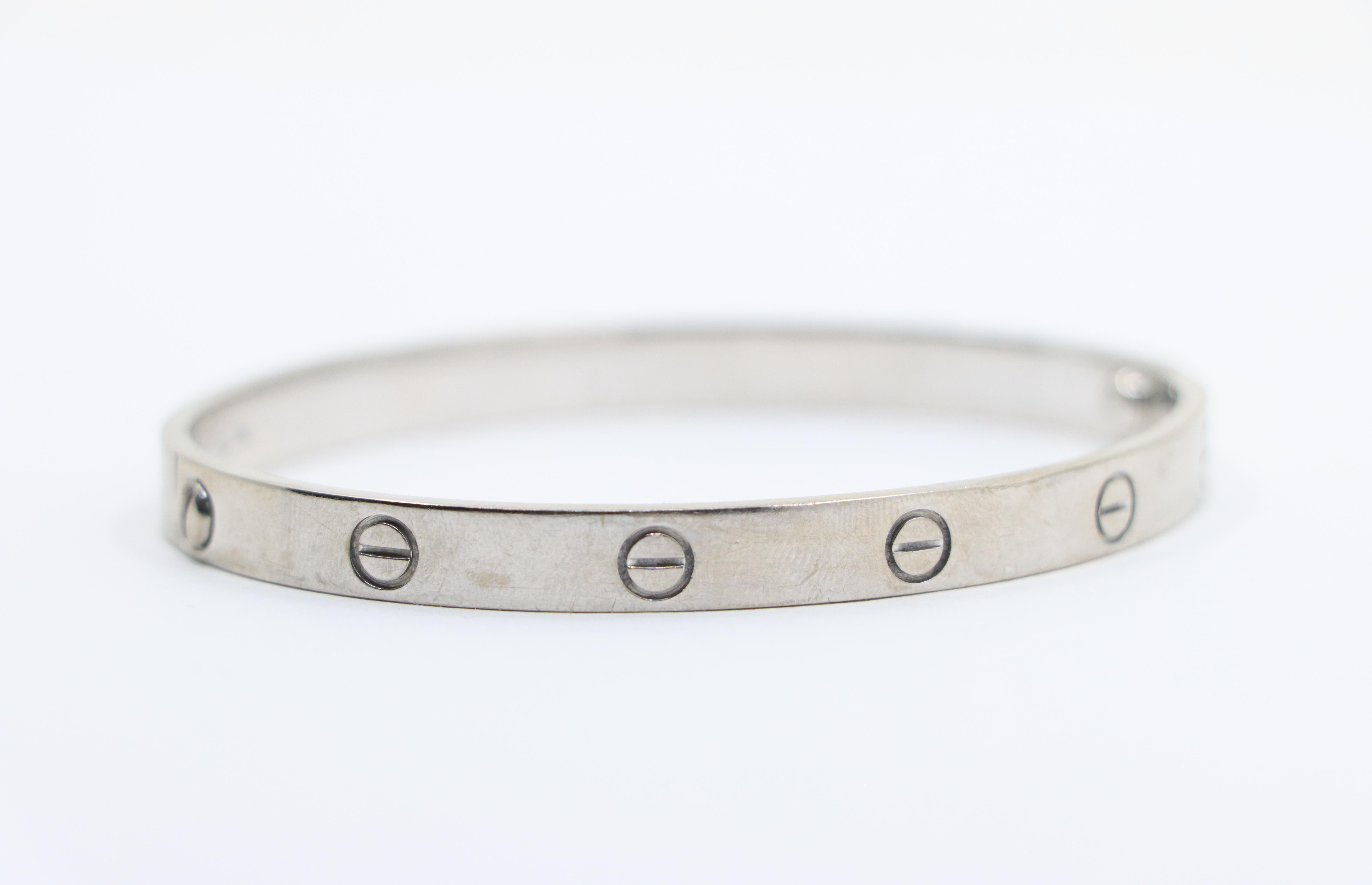 Cartier 18K White Gold Classic LOVE Bracelet For Sale 10