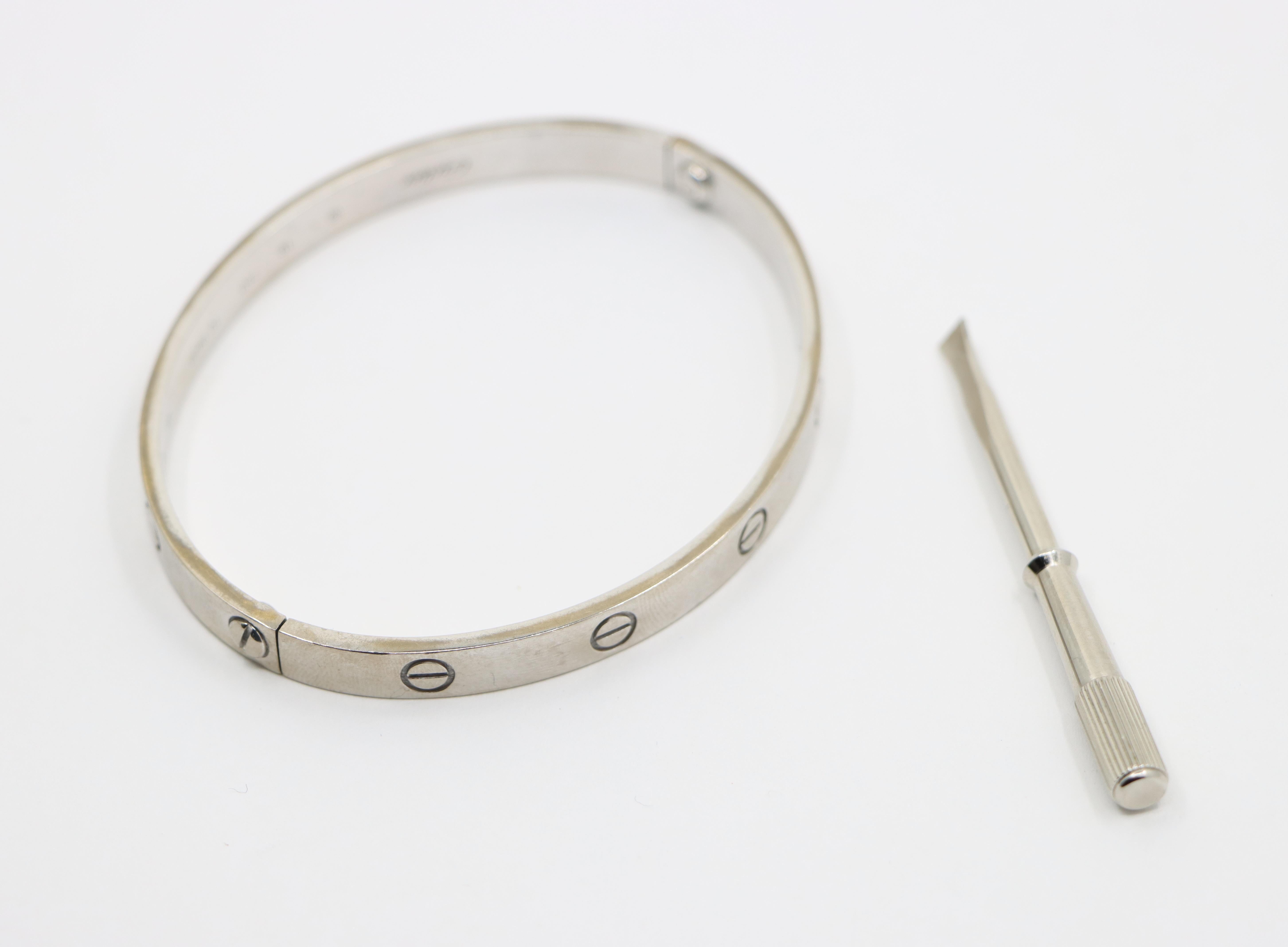 Cartier 18K White Gold Classic LOVE Bracelet For Sale 11