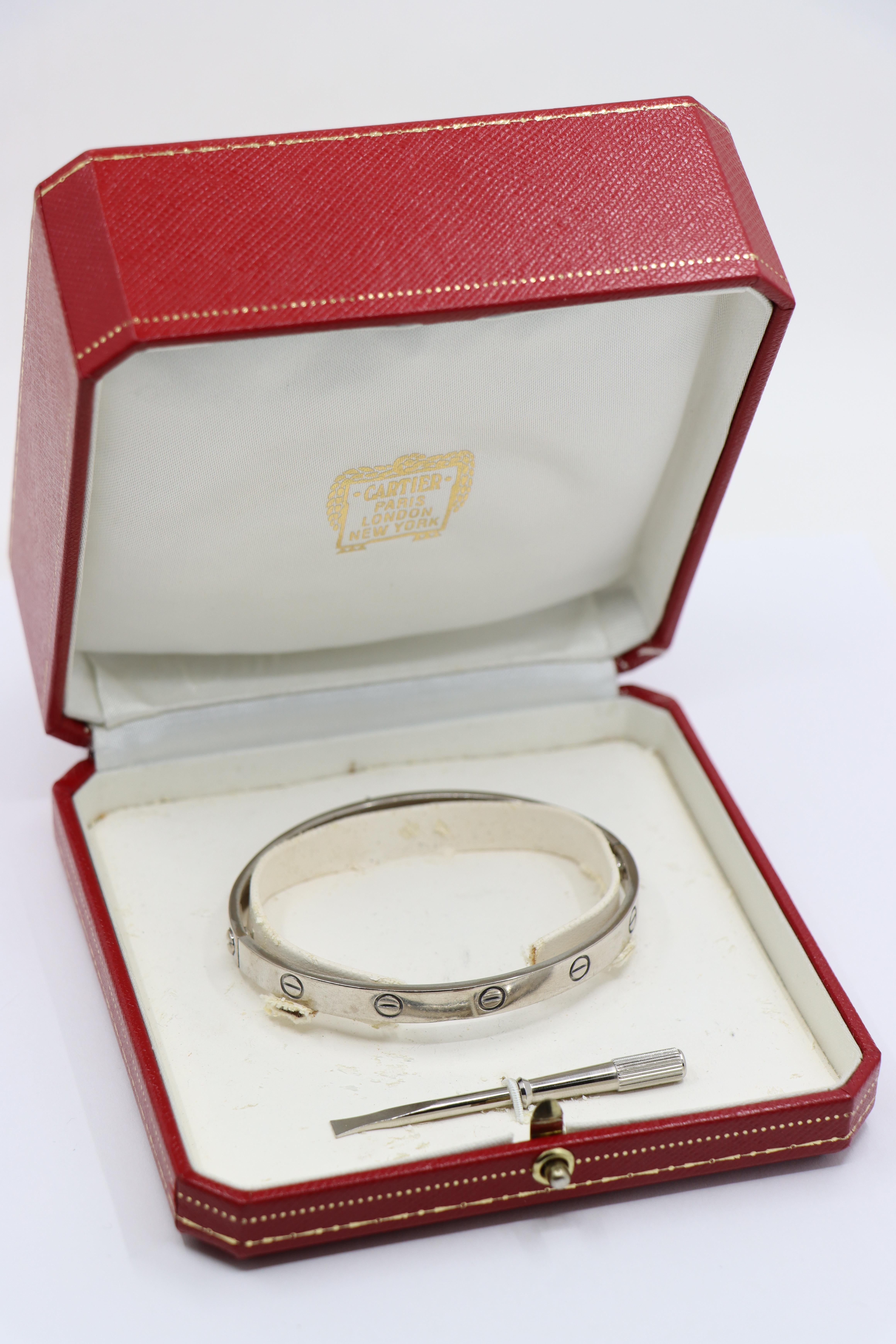 Cartier 18K White Gold Classic LOVE Bracelet For Sale 12