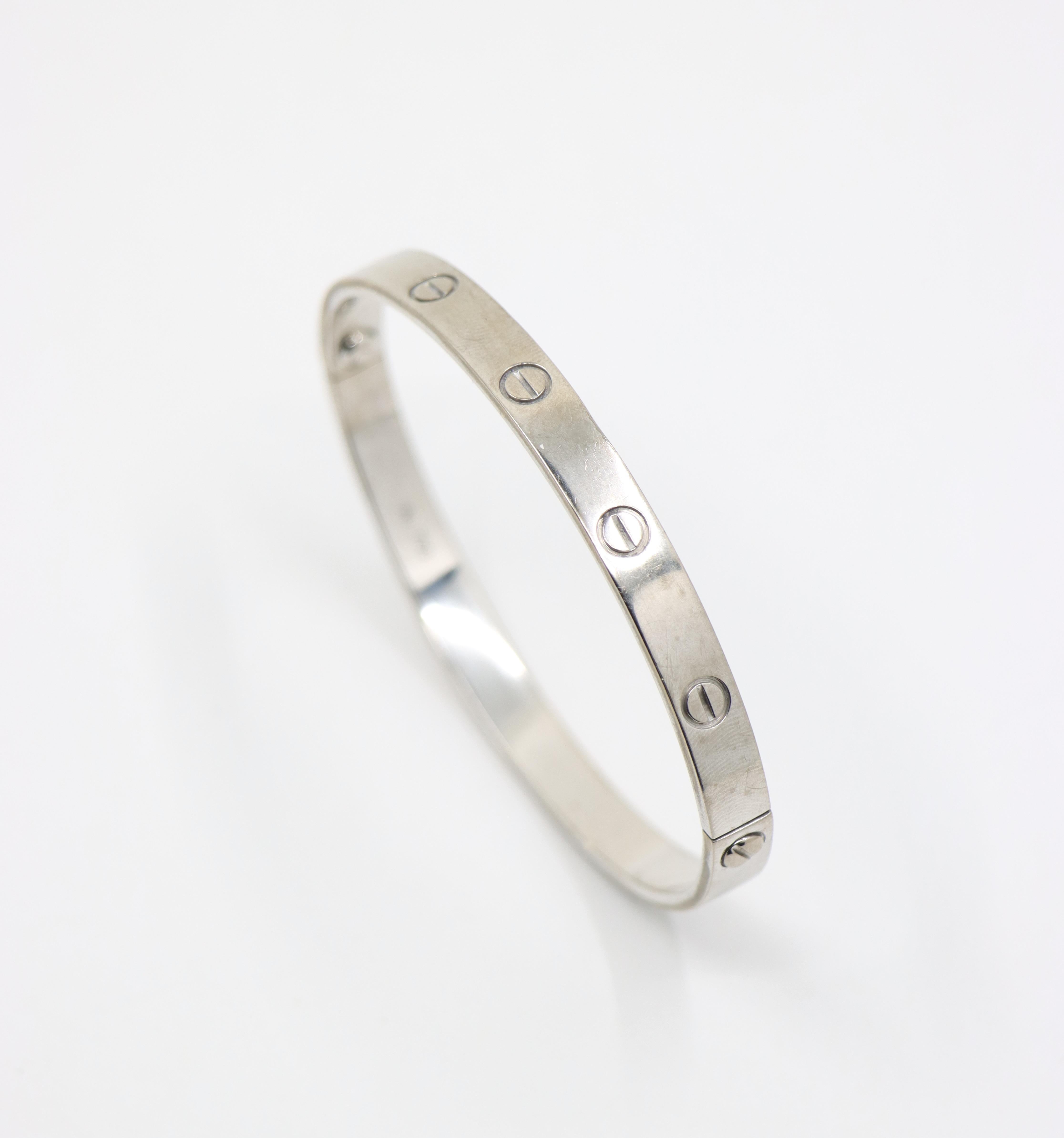 Cartier 18K White Gold Classic LOVE Bracelet For Sale 3