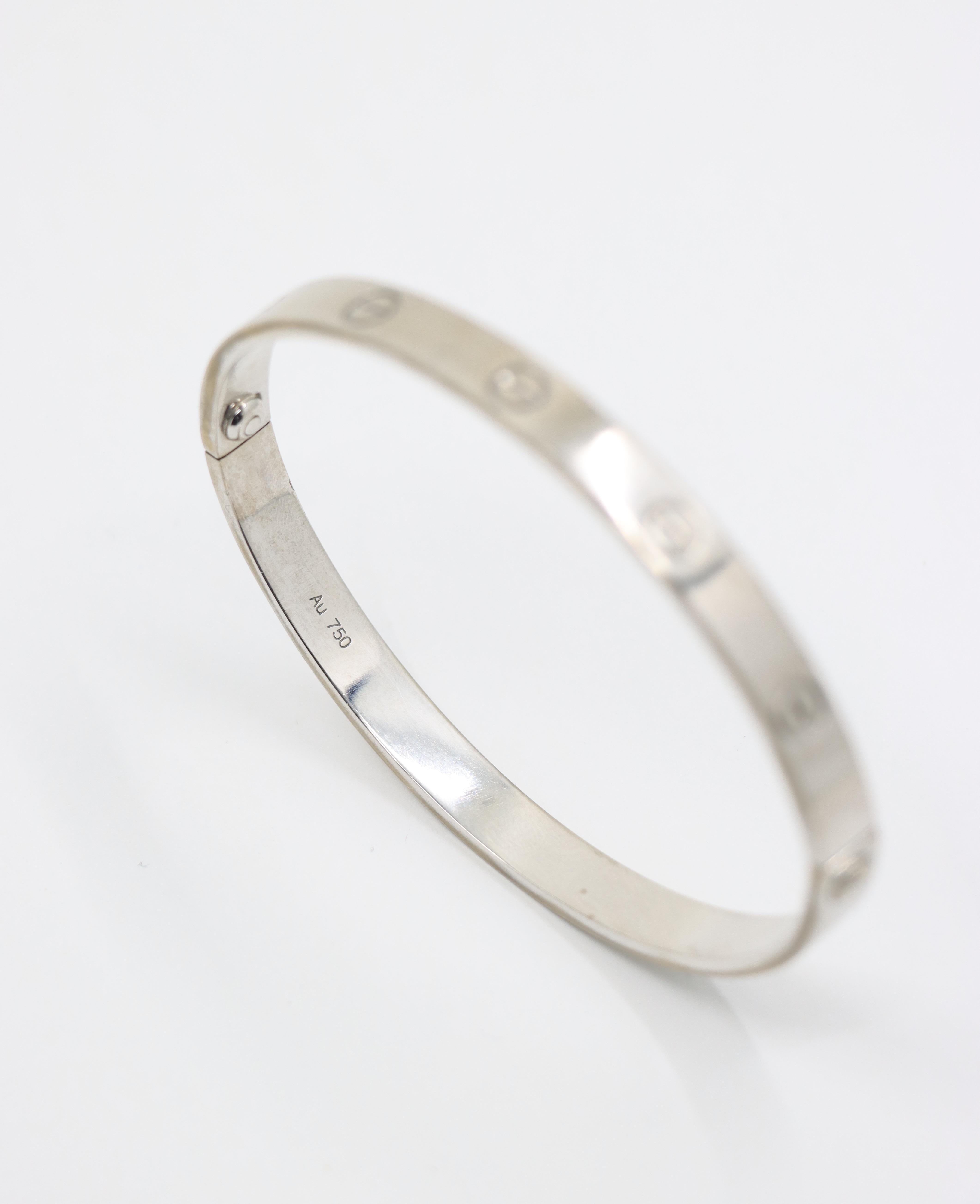 Cartier 18K White Gold Classic LOVE Bracelet For Sale 4