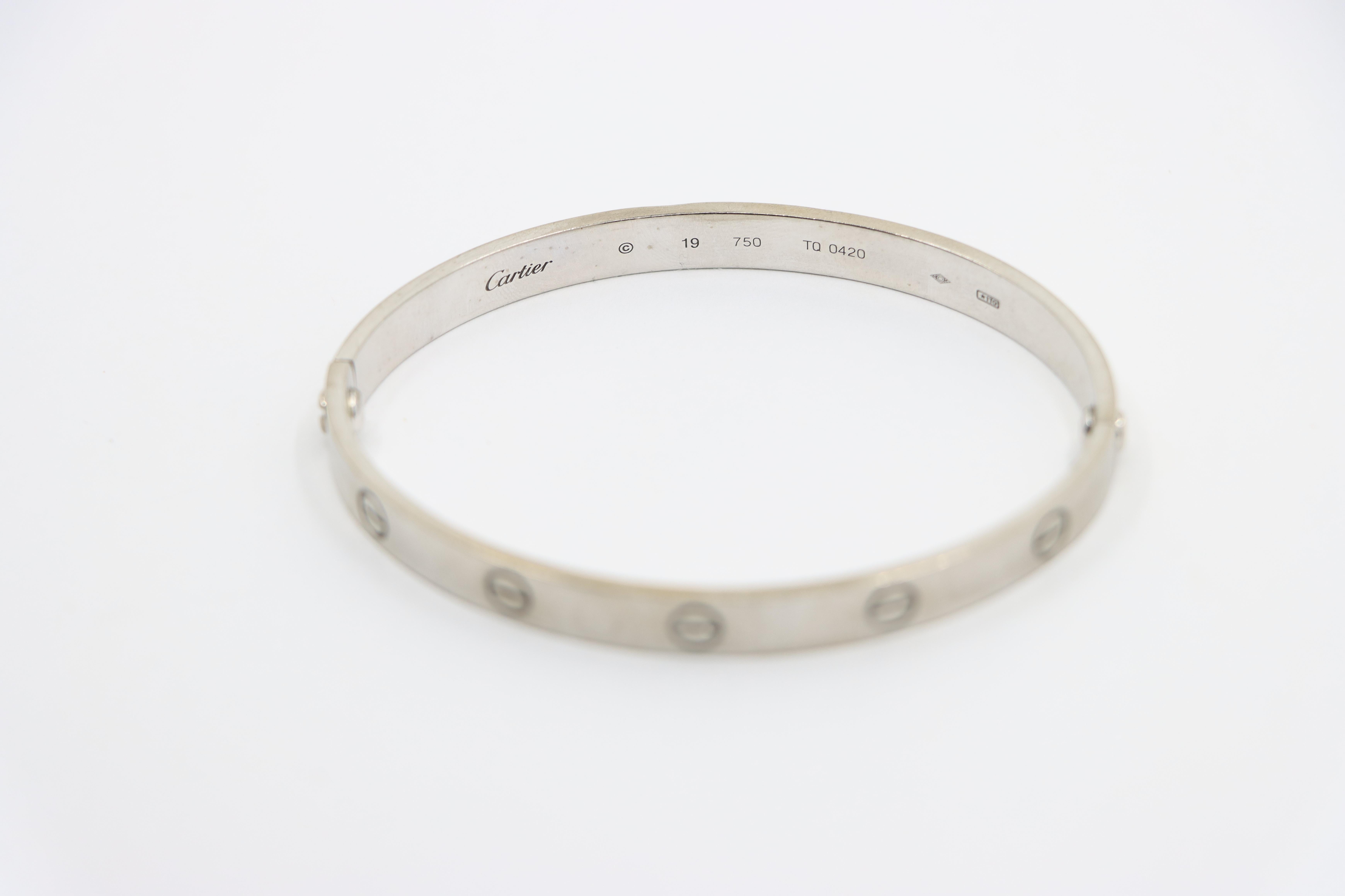 Cartier 18K White Gold Classic LOVE Bracelet For Sale 5