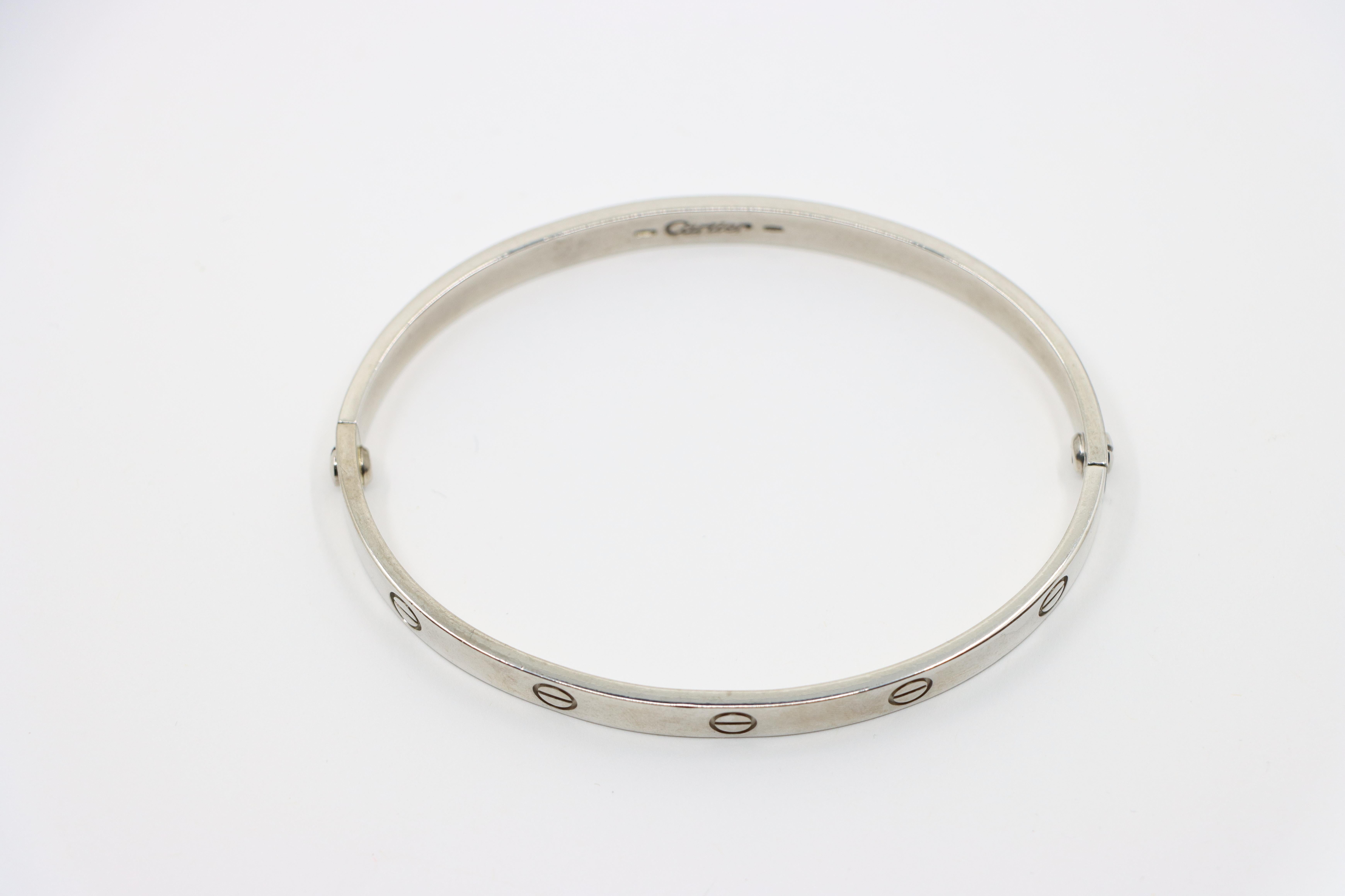 Cartier 18K White Gold Classic Model LOVE Bracelet For Sale 7