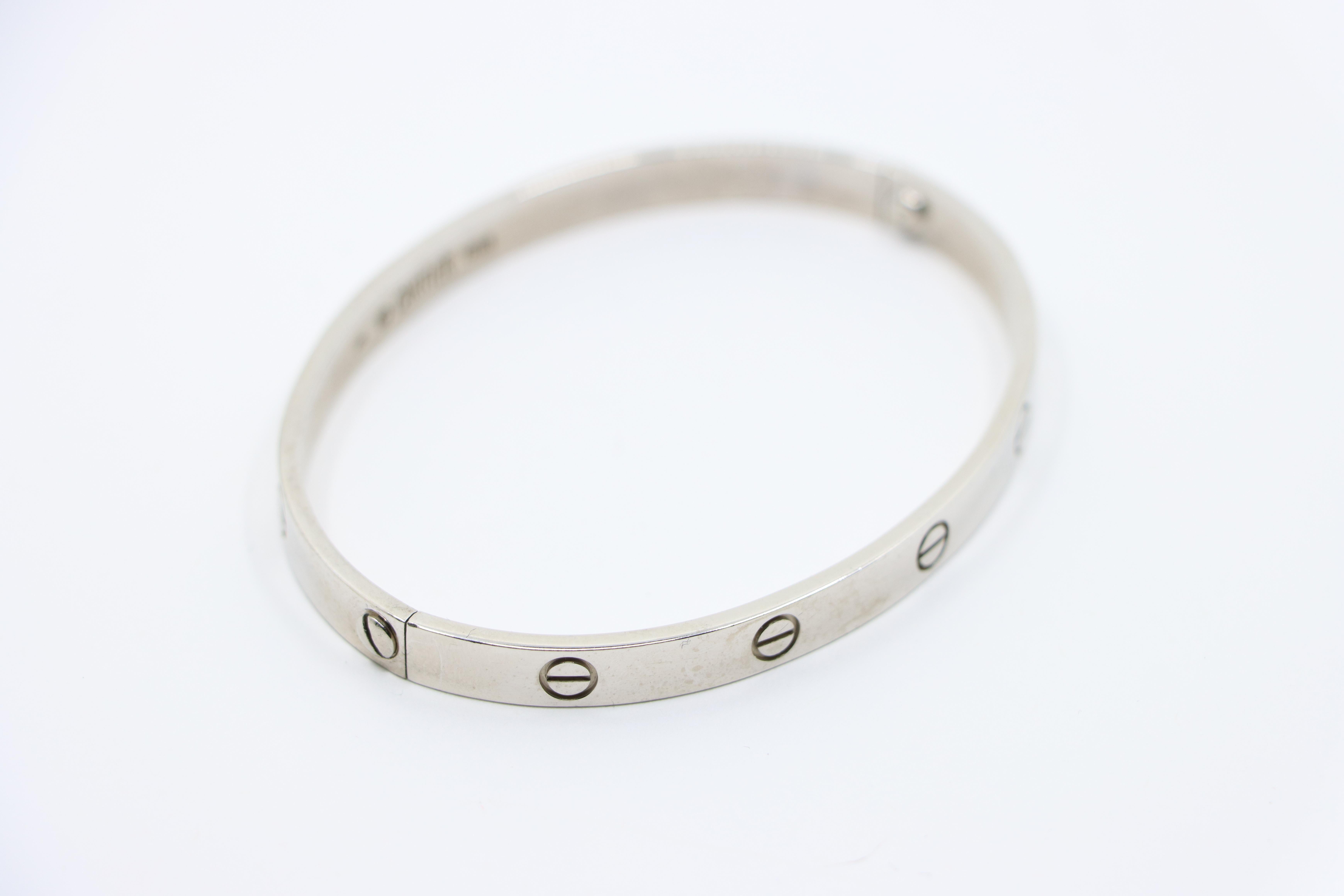 Cartier 18K White Gold Classic Model LOVE Bracelet For Sale 8