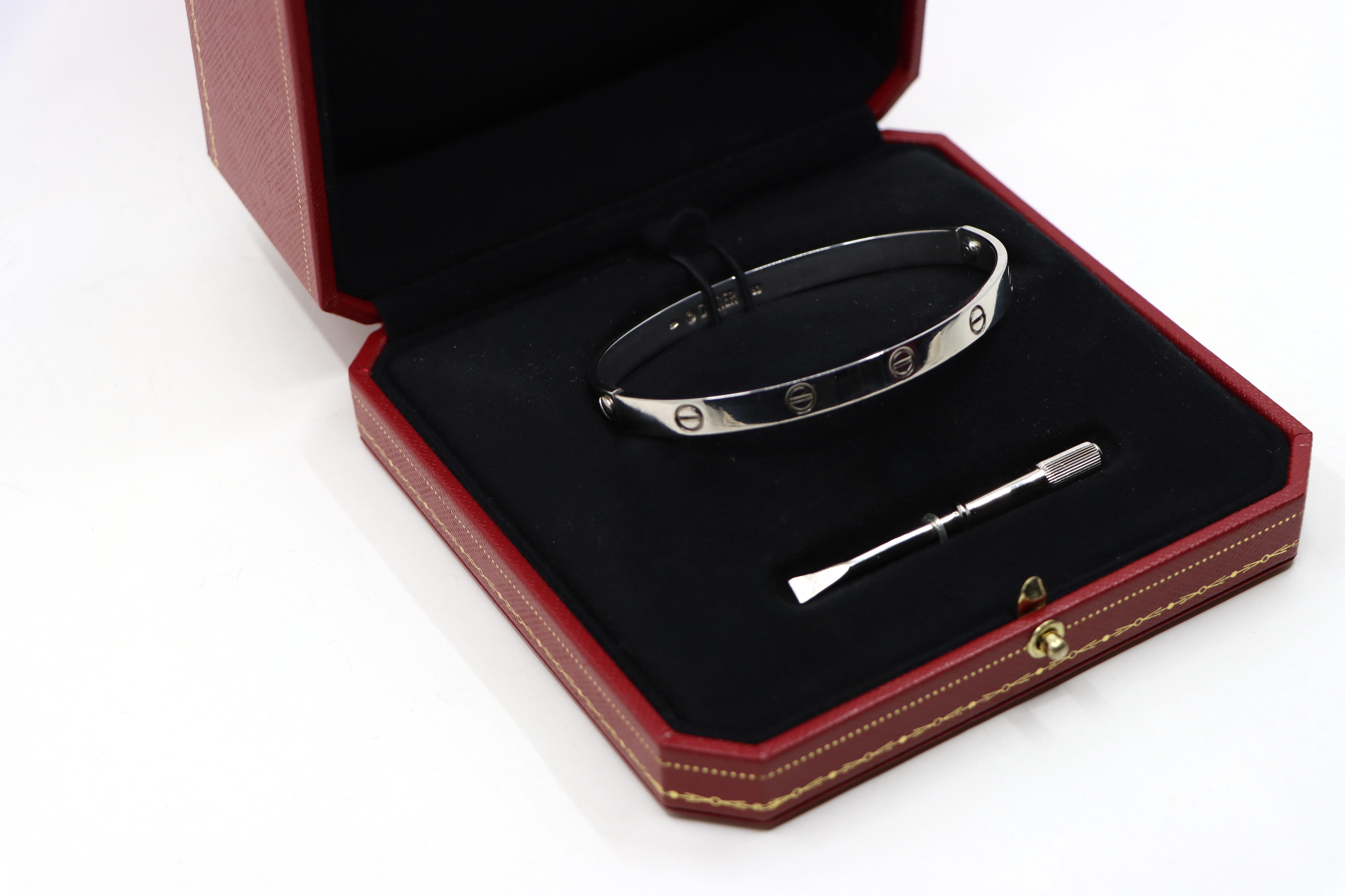 Cartier 18K White Gold Classic Model LOVE Bracelet In Good Condition For Sale In Flushing, NY